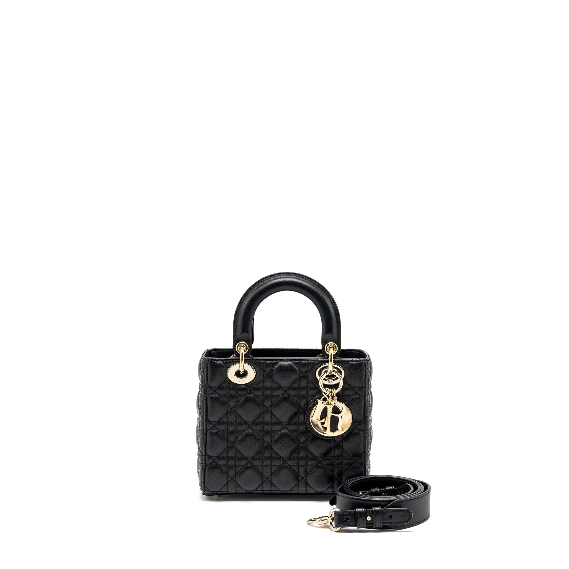 Dior Lady Purse Lambskin Handbag Black Small Travel Bag
