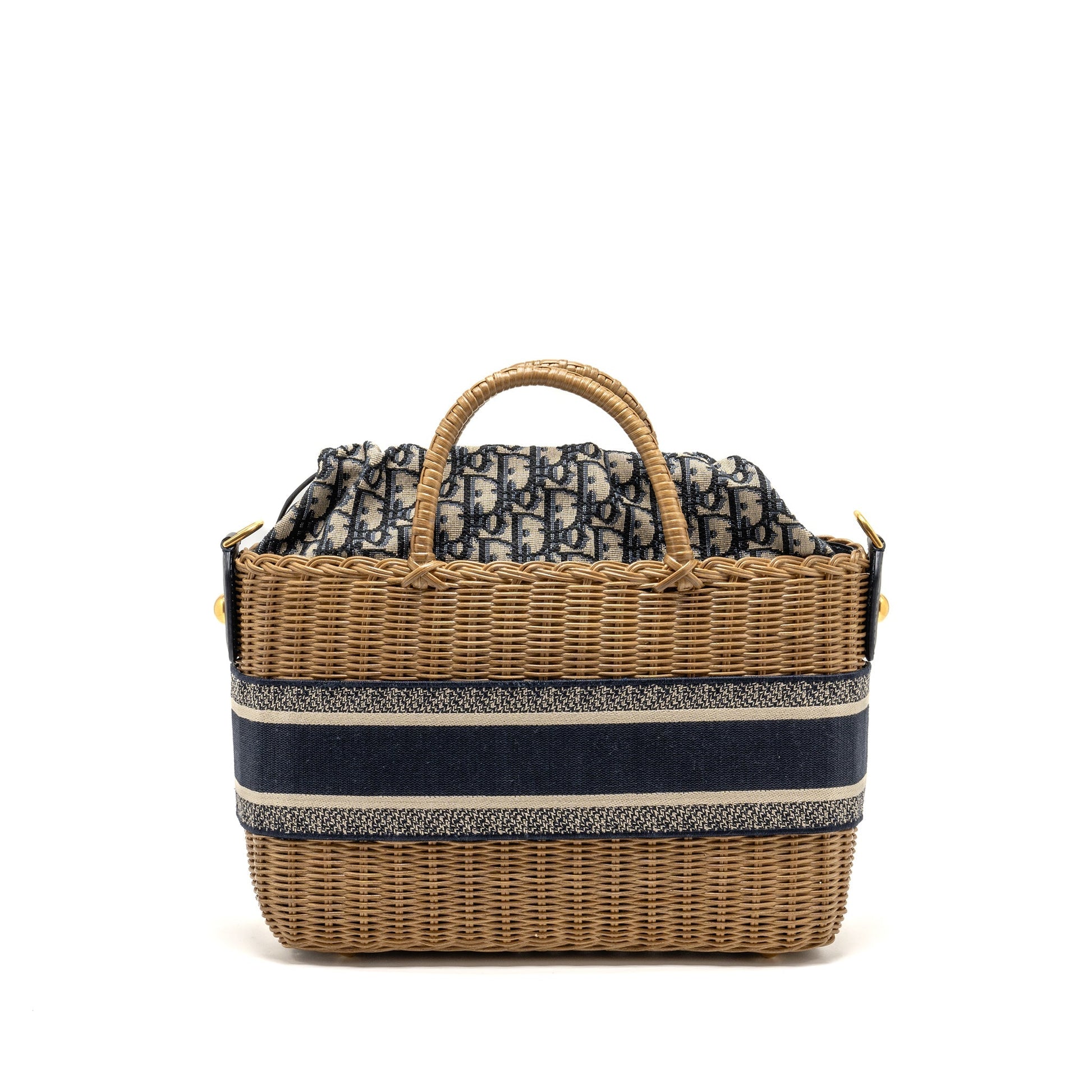 Dior Wicker Basket Purse Oblique Jacquard Handbag Blue Mini Travel Bag