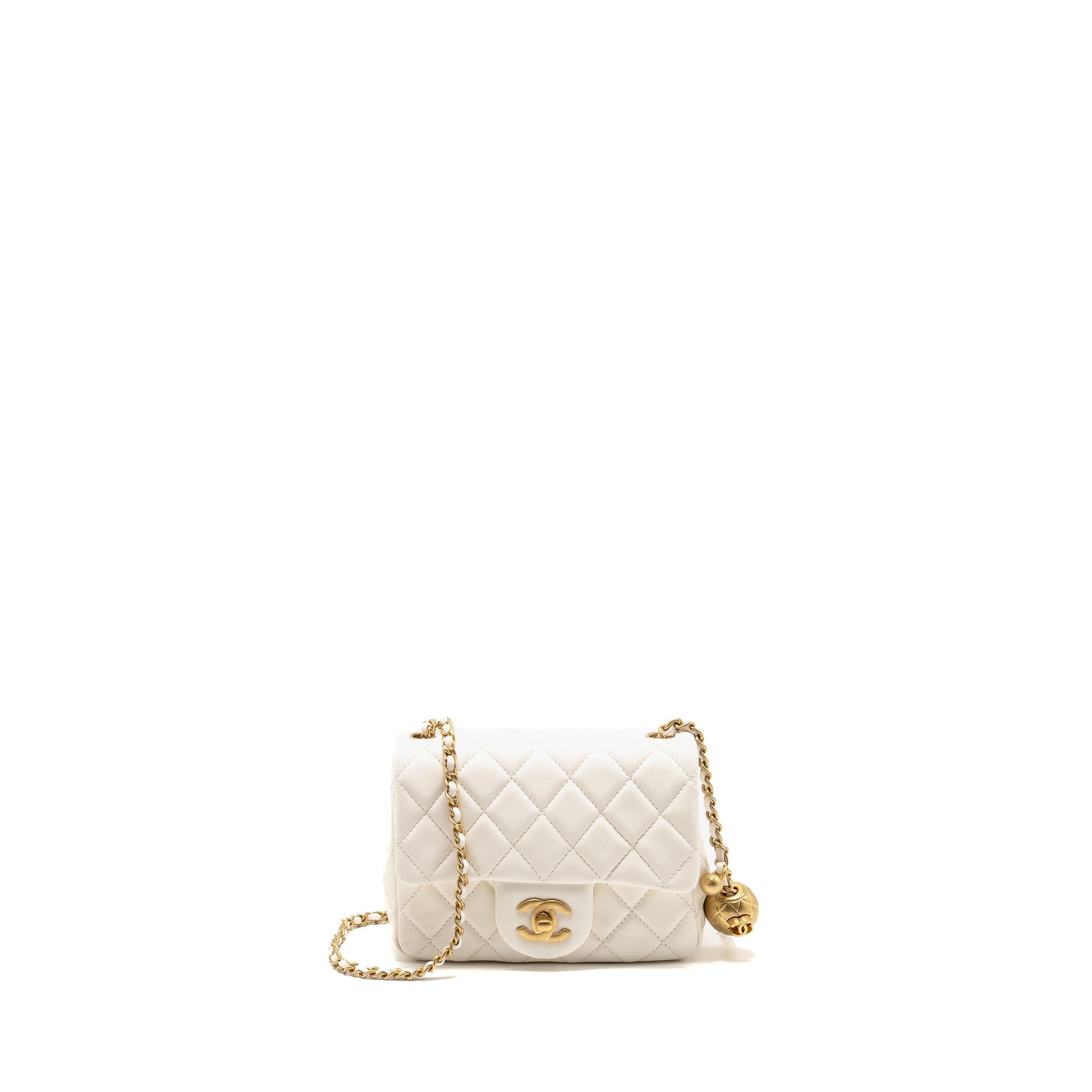 Chanel Pearl Crush Square Flap Lambskin GHW White Shoulder Bag 3