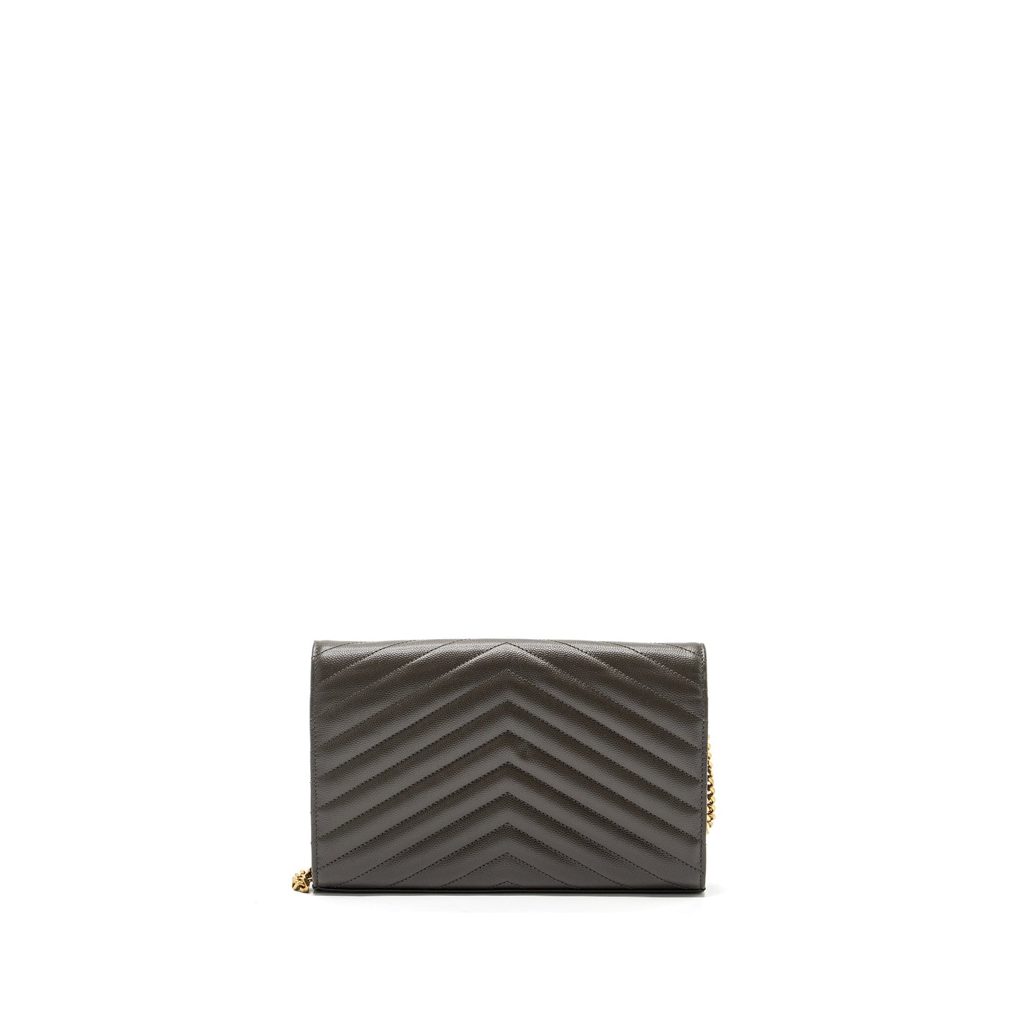 YSL Saint Laurent Envelop Purse Grained Calfskin Dark Travel Bag Green Chain