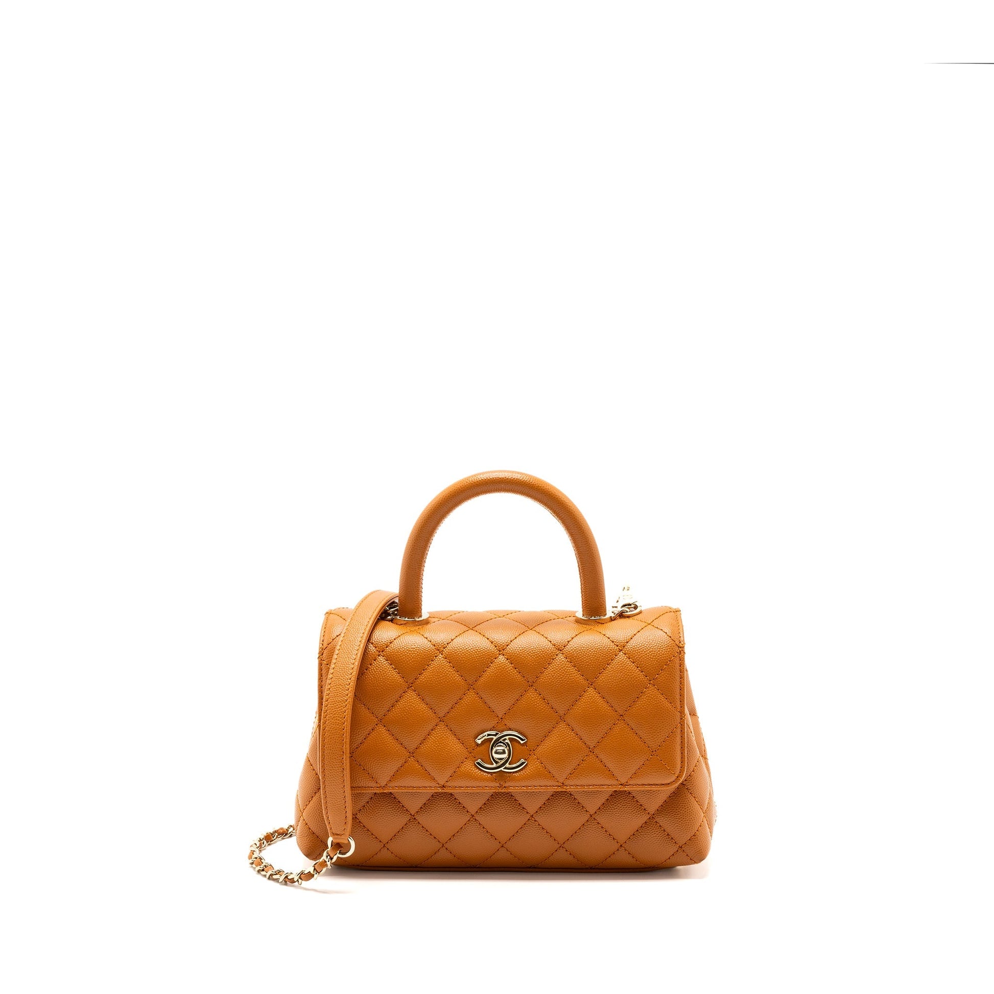 Chanel COCO HANDLE CAVIAR CARAMEL GHW Microchip Small Handbag
