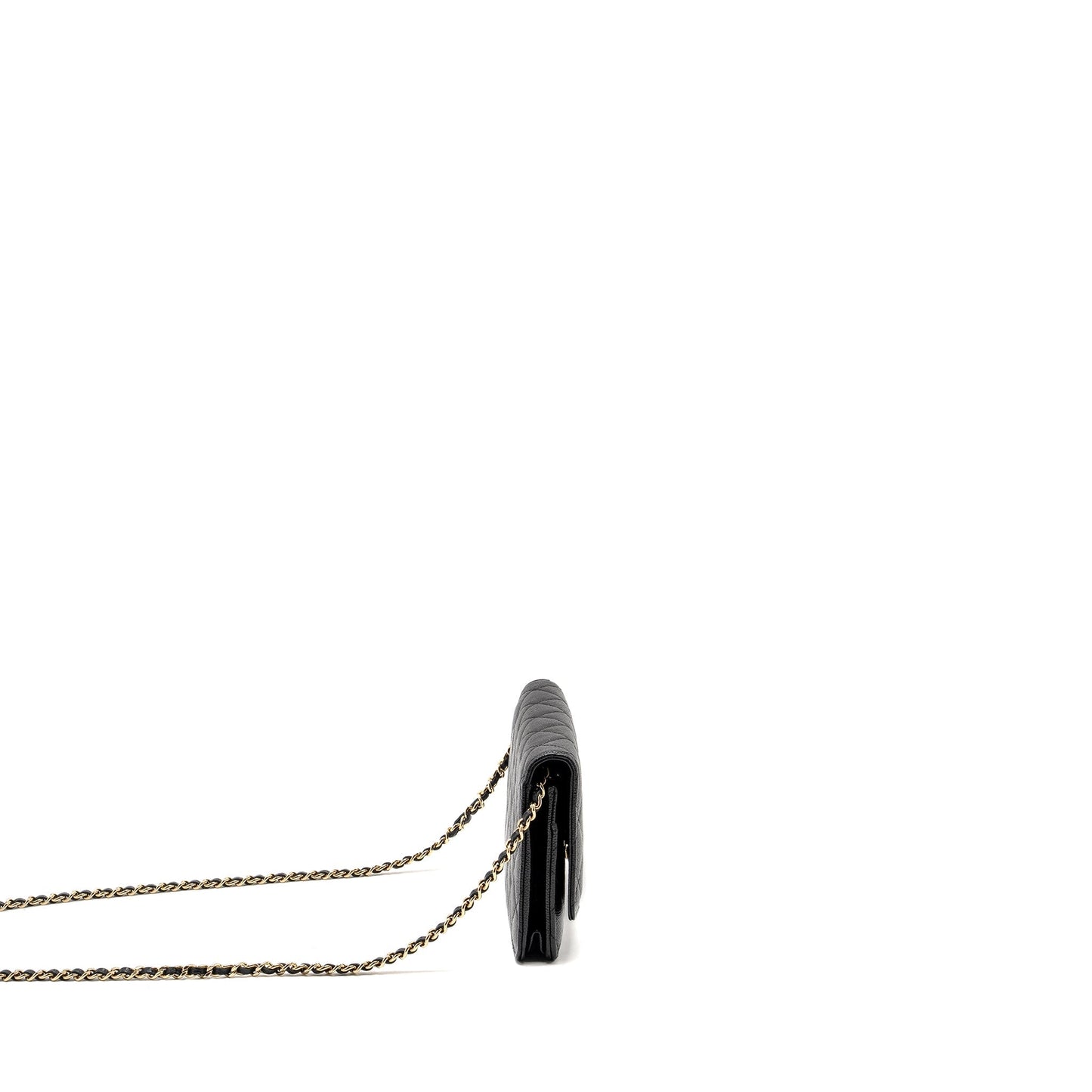 Chanel Detailed CC Logo on Caviar GHW Black Wallet Case