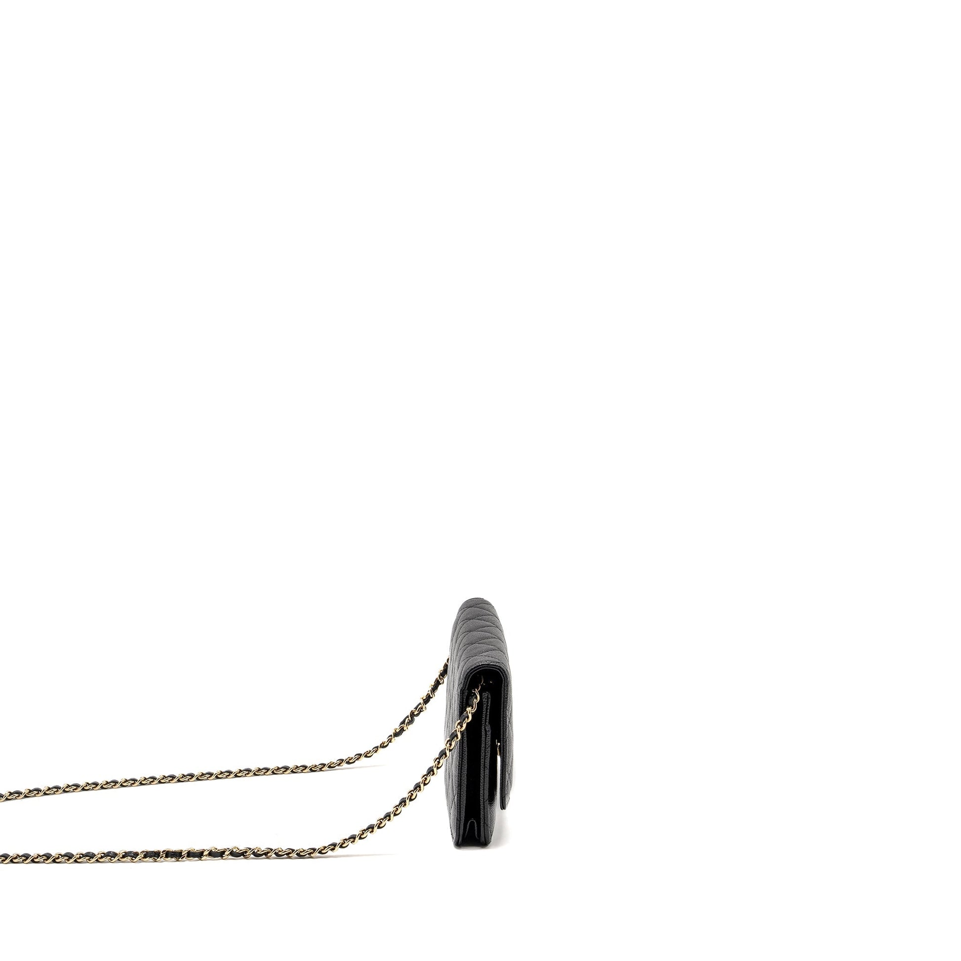 Chanel Detailed CC Logo on Caviar GHW Black Wallet Case