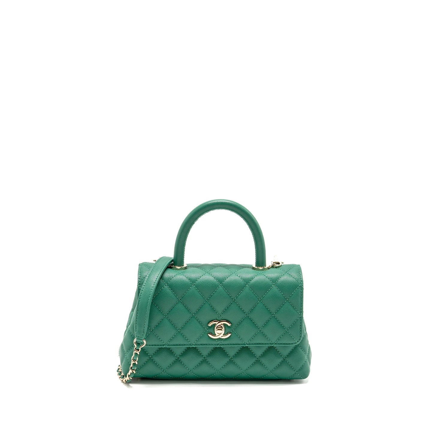Chanel Coco handle caviar LGHW microchip Green Small Handbag