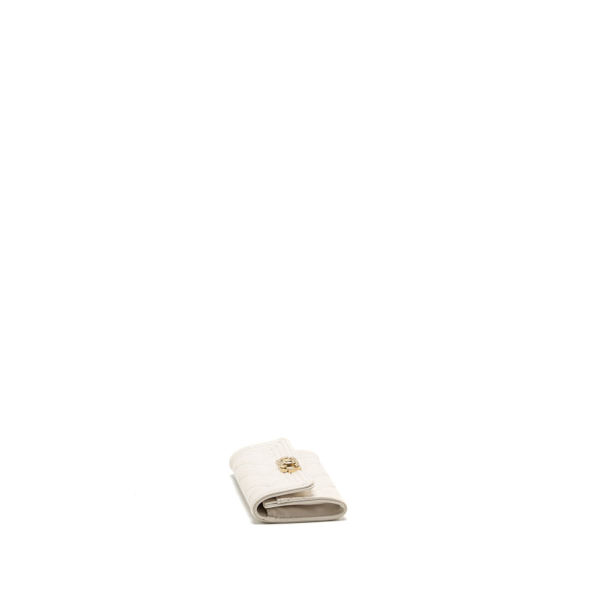Chanel Boy Flap Card Holder Caviar LGHW White Wallet Case