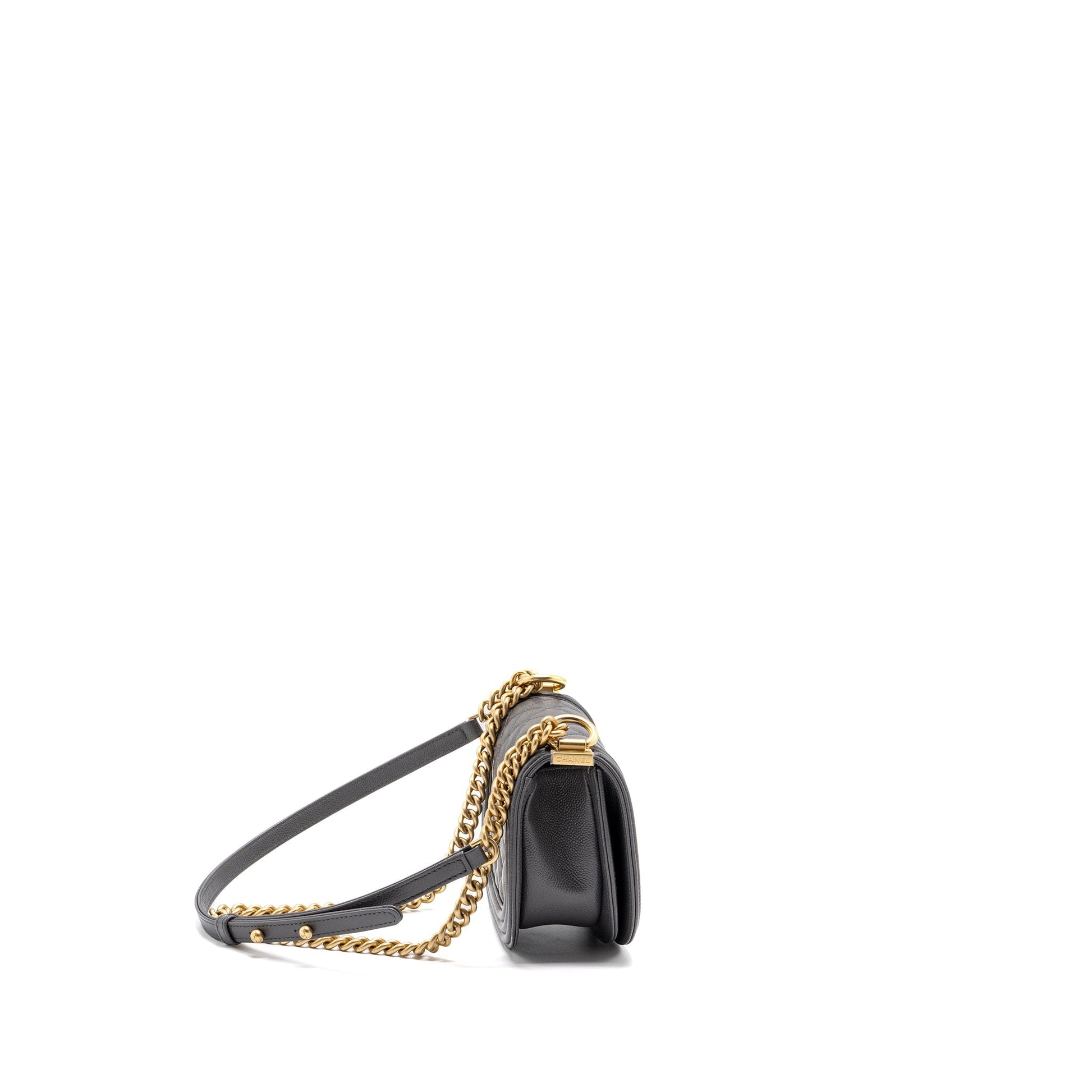 Chanel 22A Round Boy Messenger Caviar GHW Grey Messenger Bag