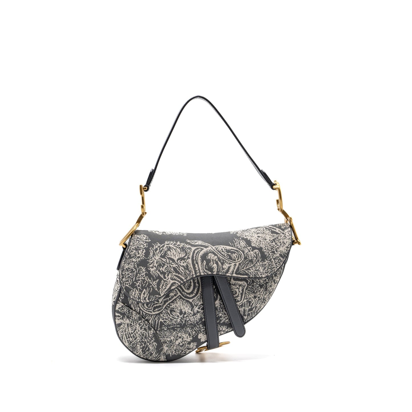 Dior Saddle Purse Toile De Jouy Grey Handbag Leather Canvas Travel Bag