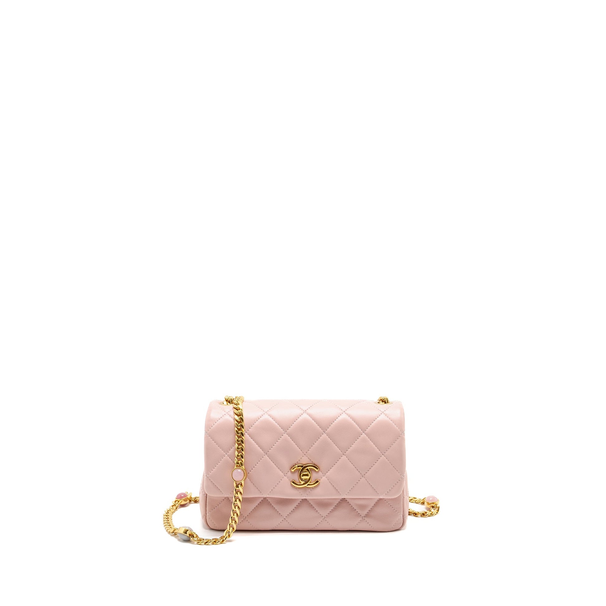 Chanel 22b Flap Gem Lambskin Dust GHW Pink Shoulder Bag