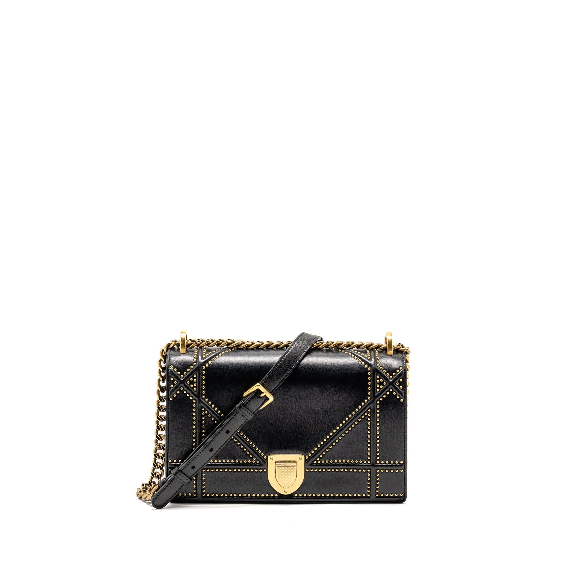Dior Studded ama Lambskin Handbag Black Medium Travel Bag Black Handbag