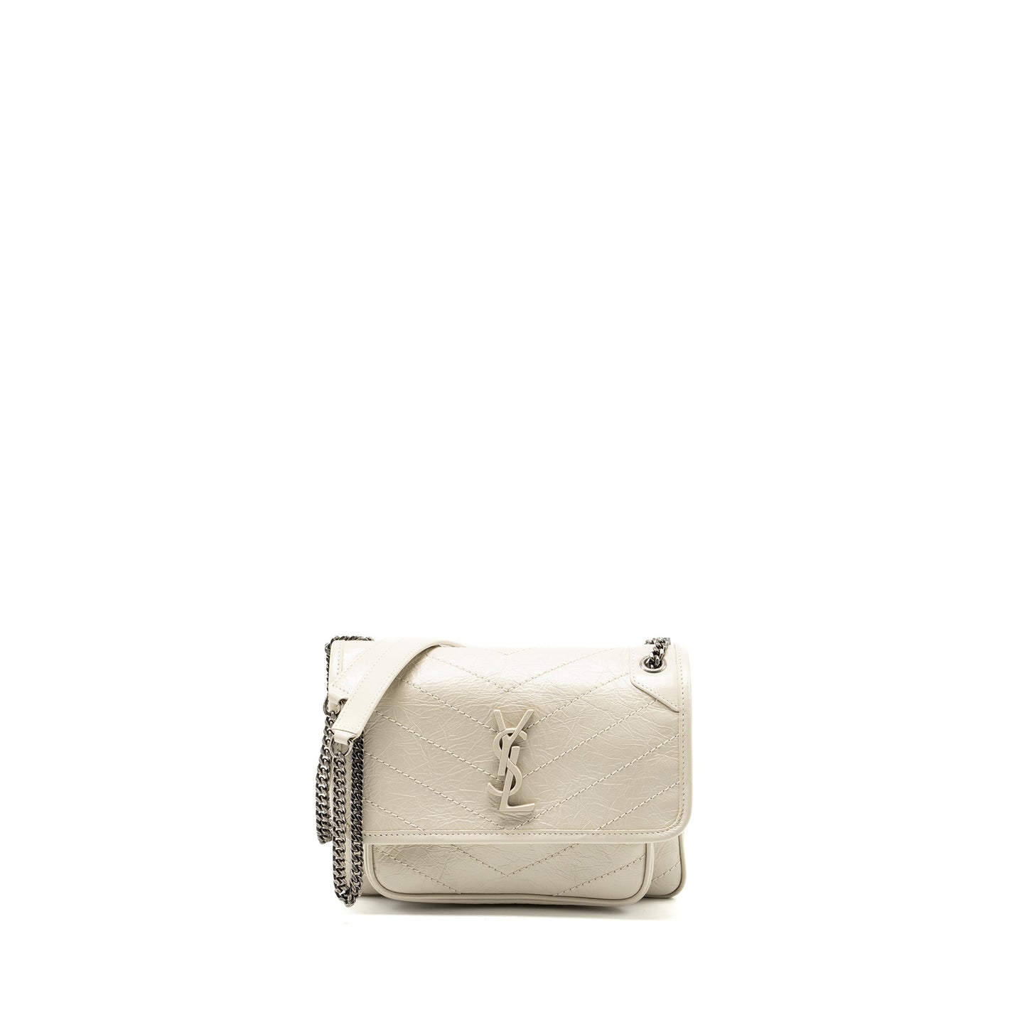 YSL Saint Laurent Niki Purse Calfskin White Baby Flap Travel Bag