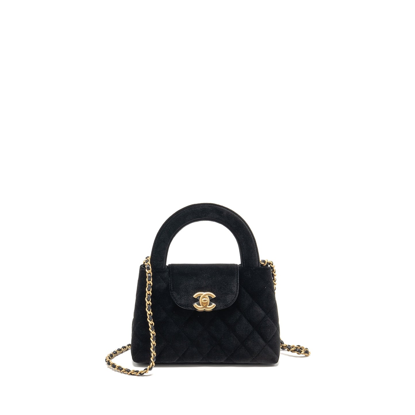 Chanel Kelly Shopping Velvet GHW microchip Black Tote Bag