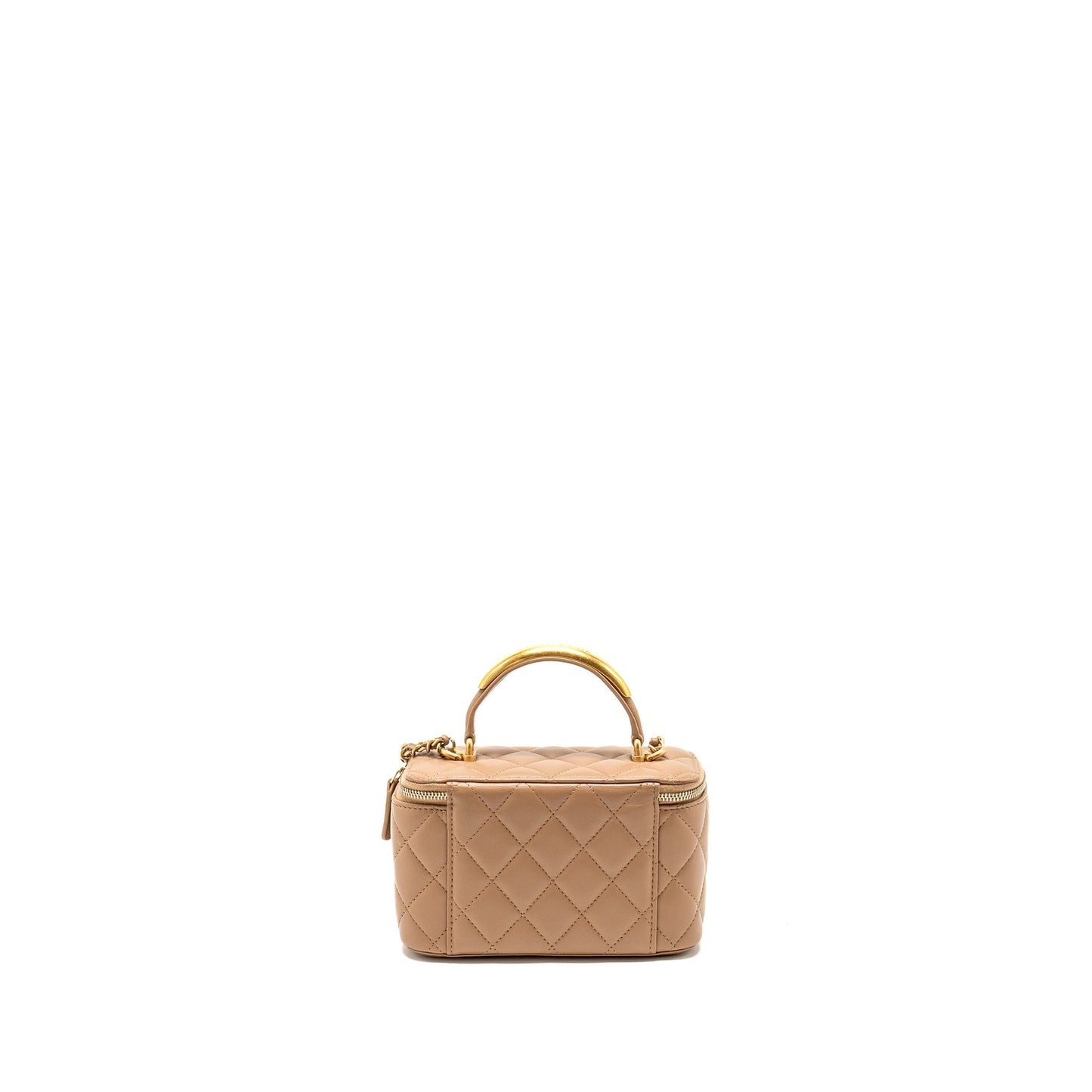 Chanel Top Handle Long Vanity Lambskin Dark Beige Handbag