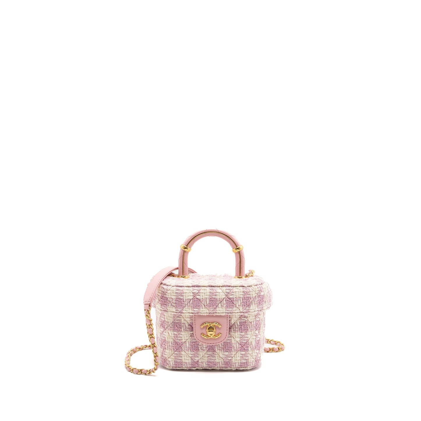 Chanel 23s Top Handle Vanity Tweed lambskin Pink Small Handbag