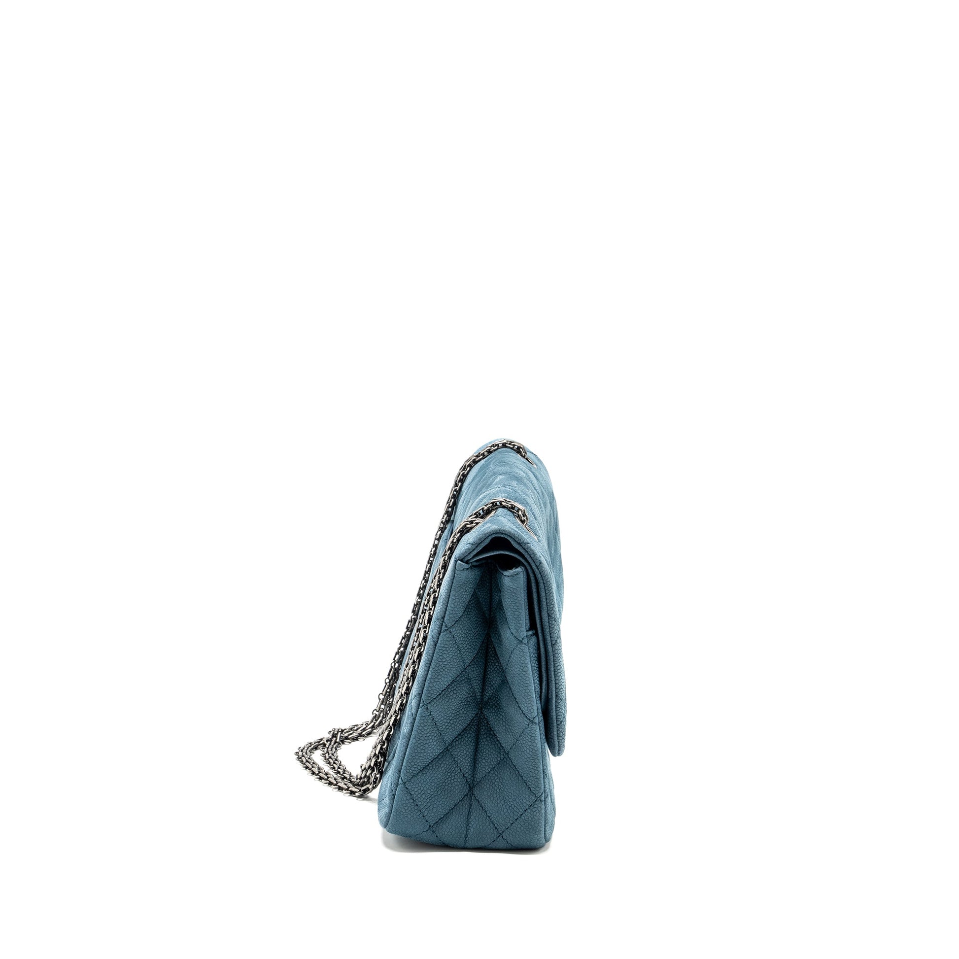 Chanel Maxi 2.55 Reissue Flap Caviar Ruthenium Blue Shoulder Bag