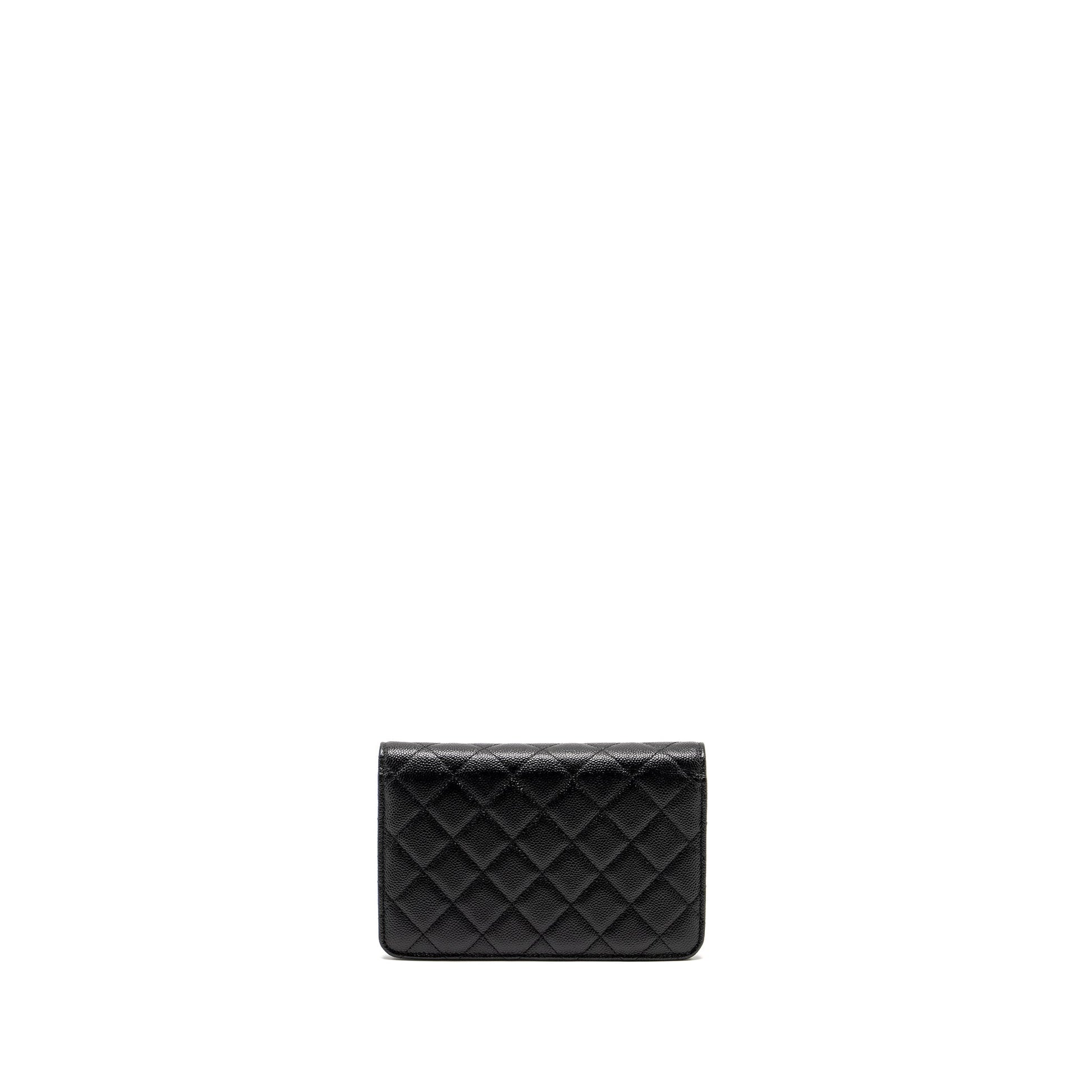 Chanel Detailed CC Logo on Caviar GHW Black Wallet Case