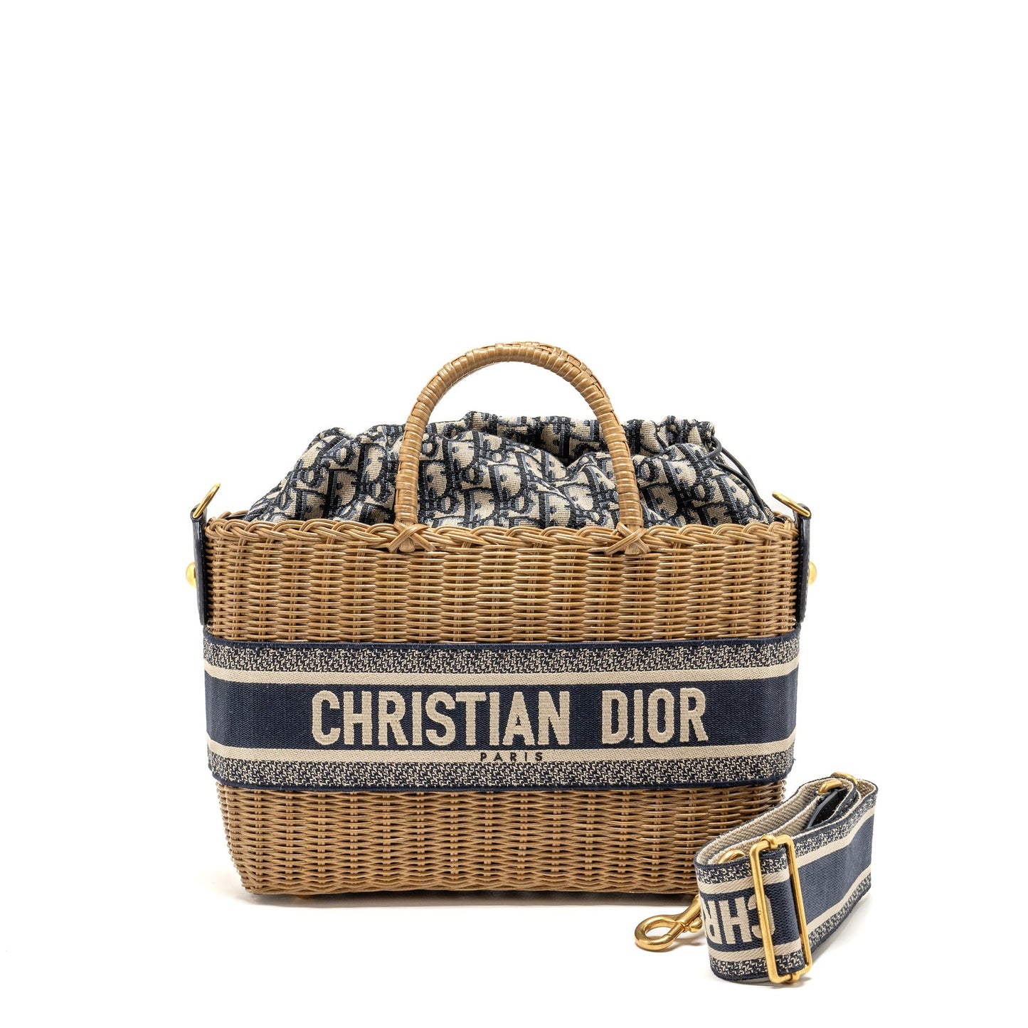 Dior Wicker Basket Purse Oblique Jacquard Handbag Blue Mini Travel Bag