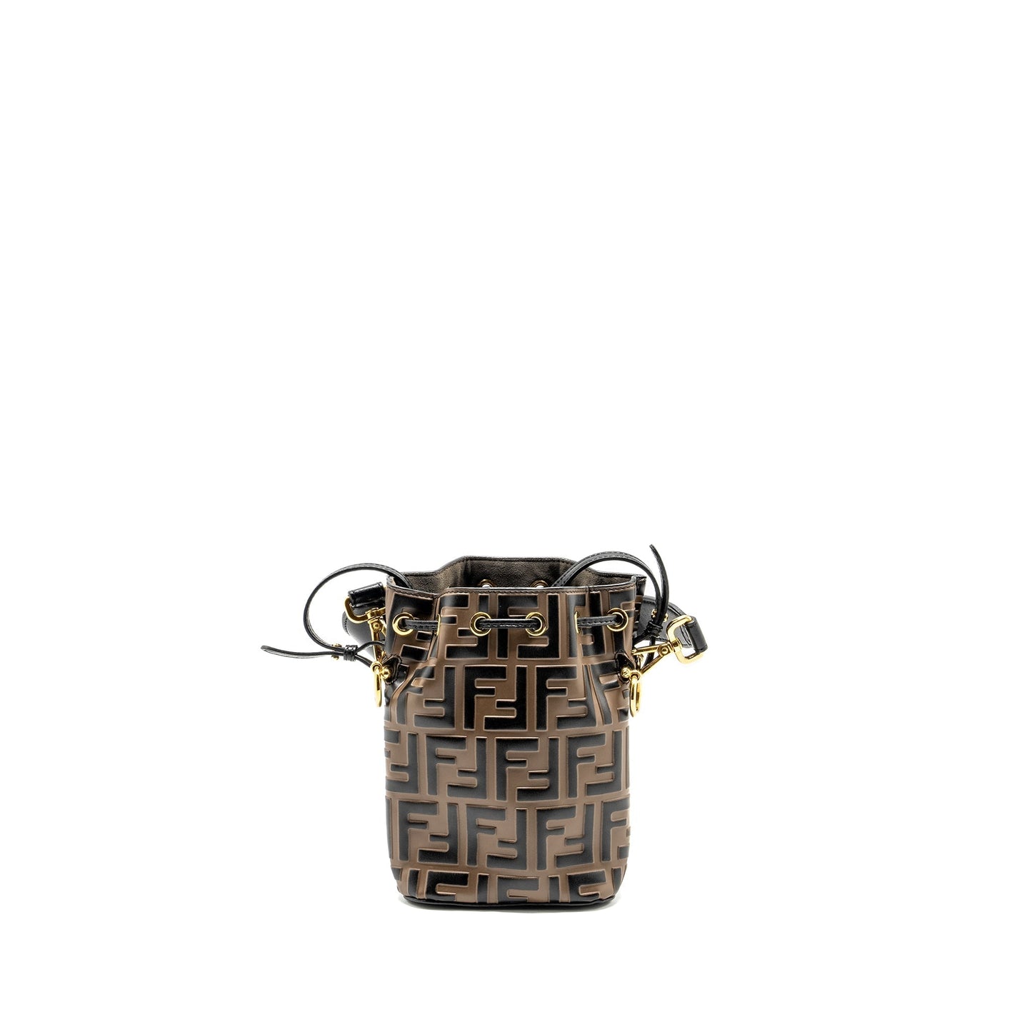 Fendi Mon Tresor Purse Calfskin Black Brown Mini Bucket Bag