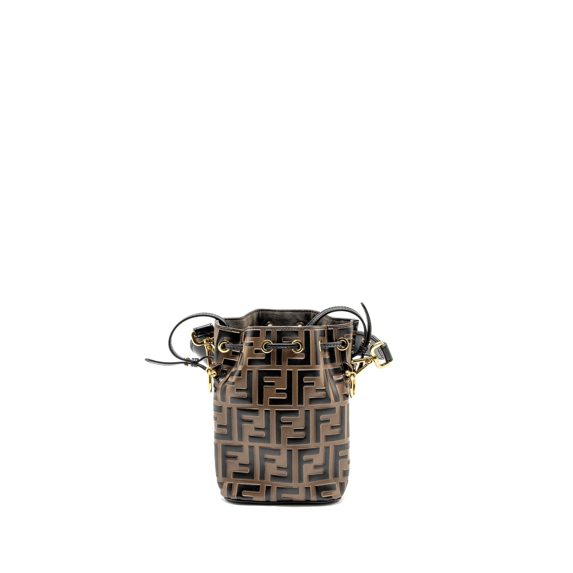 Fendi Mon Tresor Purse Calfskin Black Brown Mini Bucket Bag