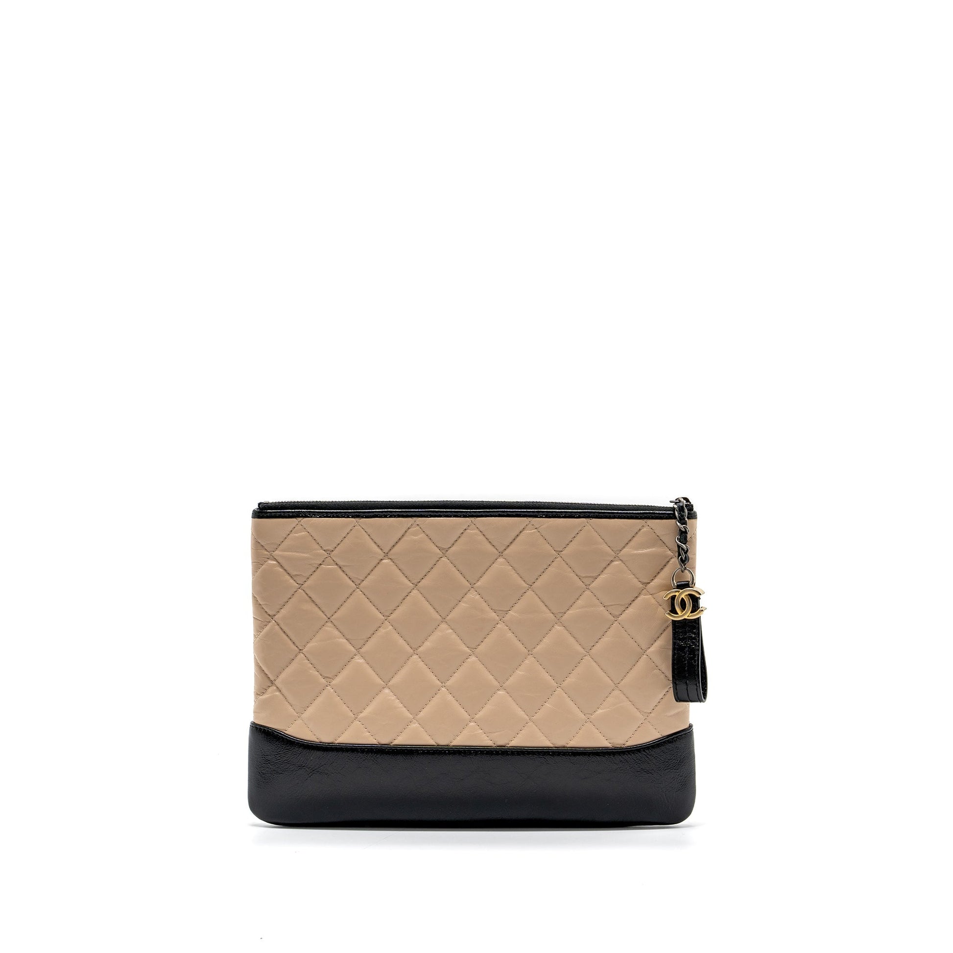 Chanel Gabrielle zip calfskin hardware Multicolor Multicolour Black Beige Clutch Bag
