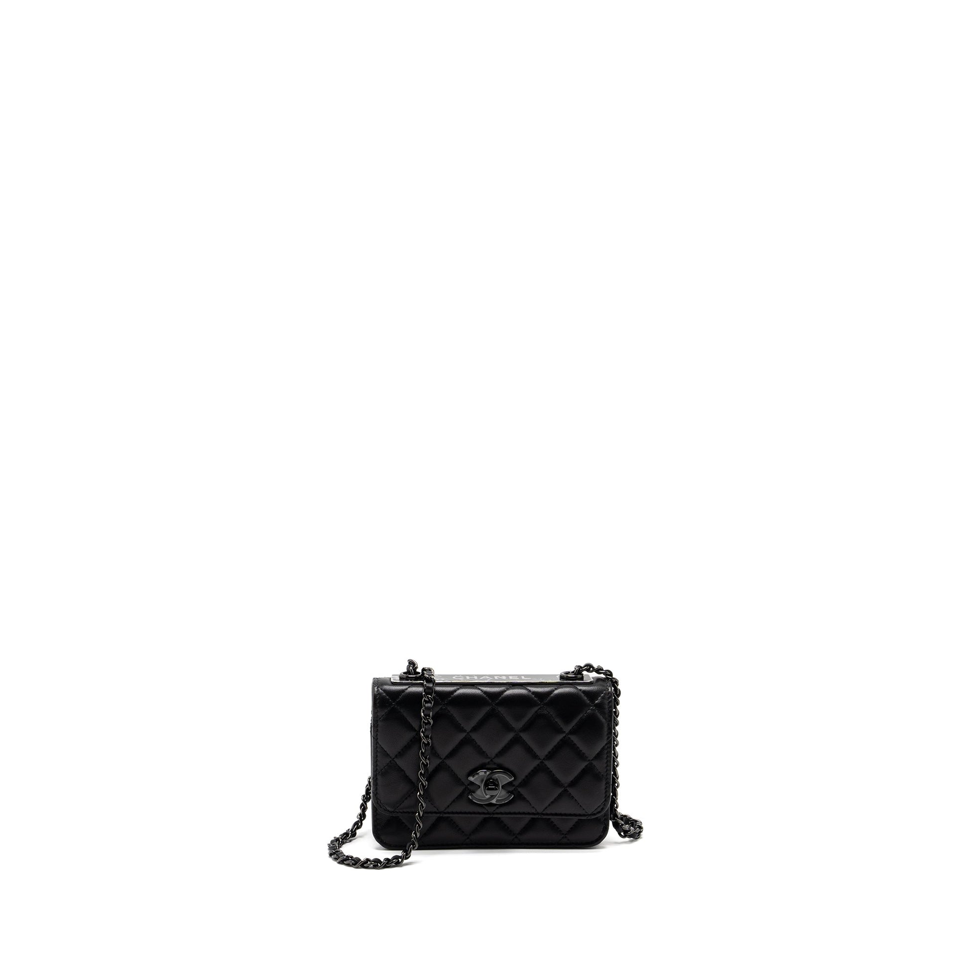 Chanel Trendy CC On Lambskin Hardware Microchip Black Wallet Case