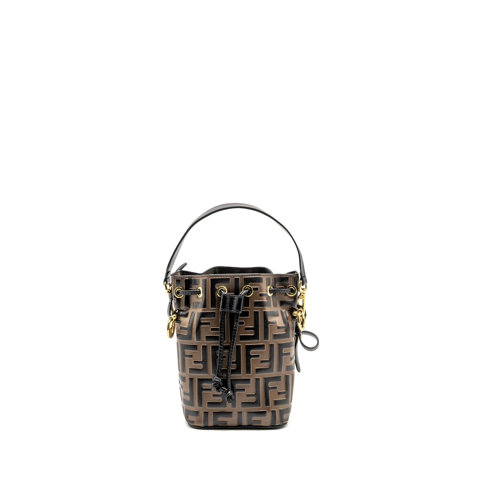 Fendi Mon Tresor Purse Calfskin Black Brown Mini Bucket Bag