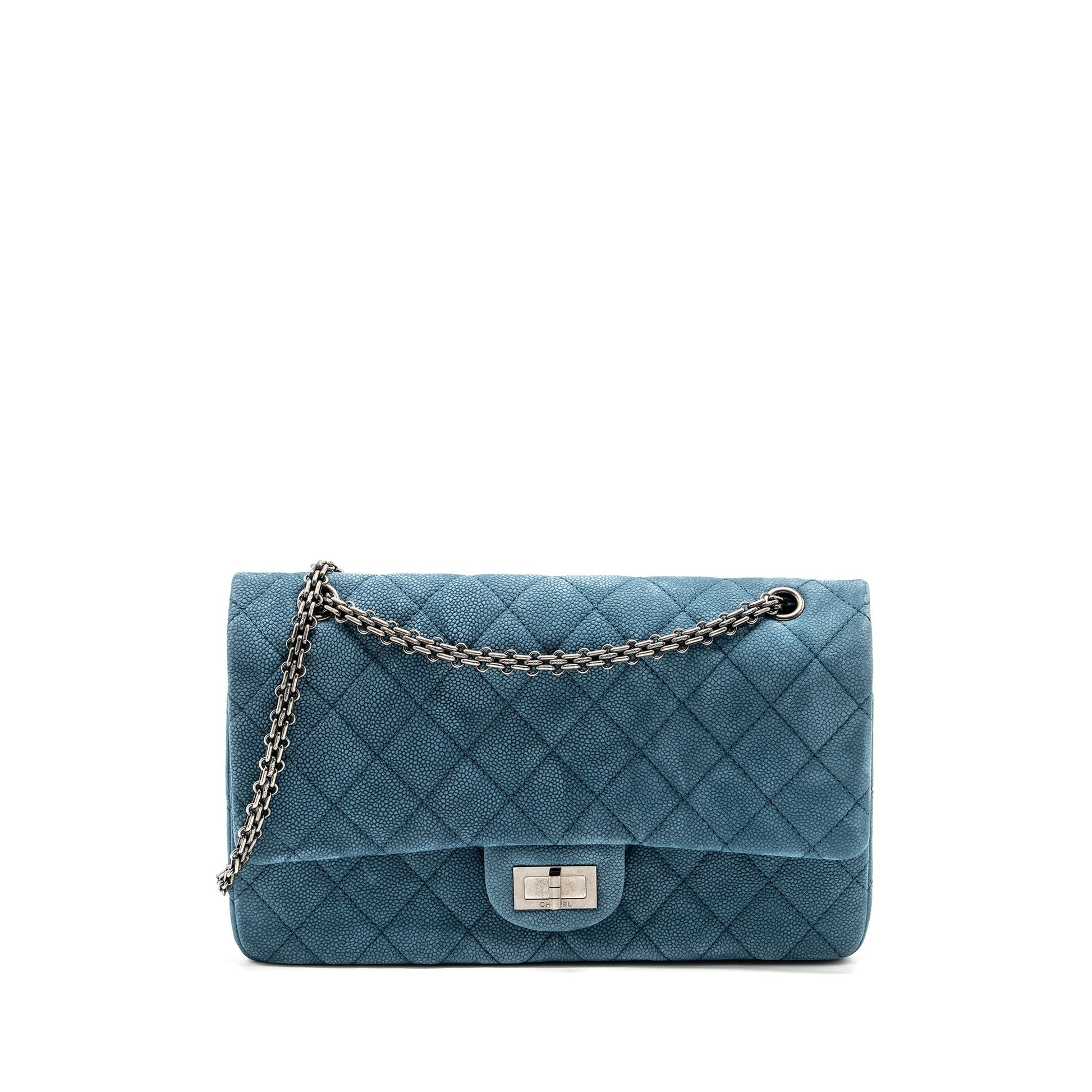Chanel Maxi 2.55 Reissue Flap Caviar Ruthenium Blue Shoulder Bag