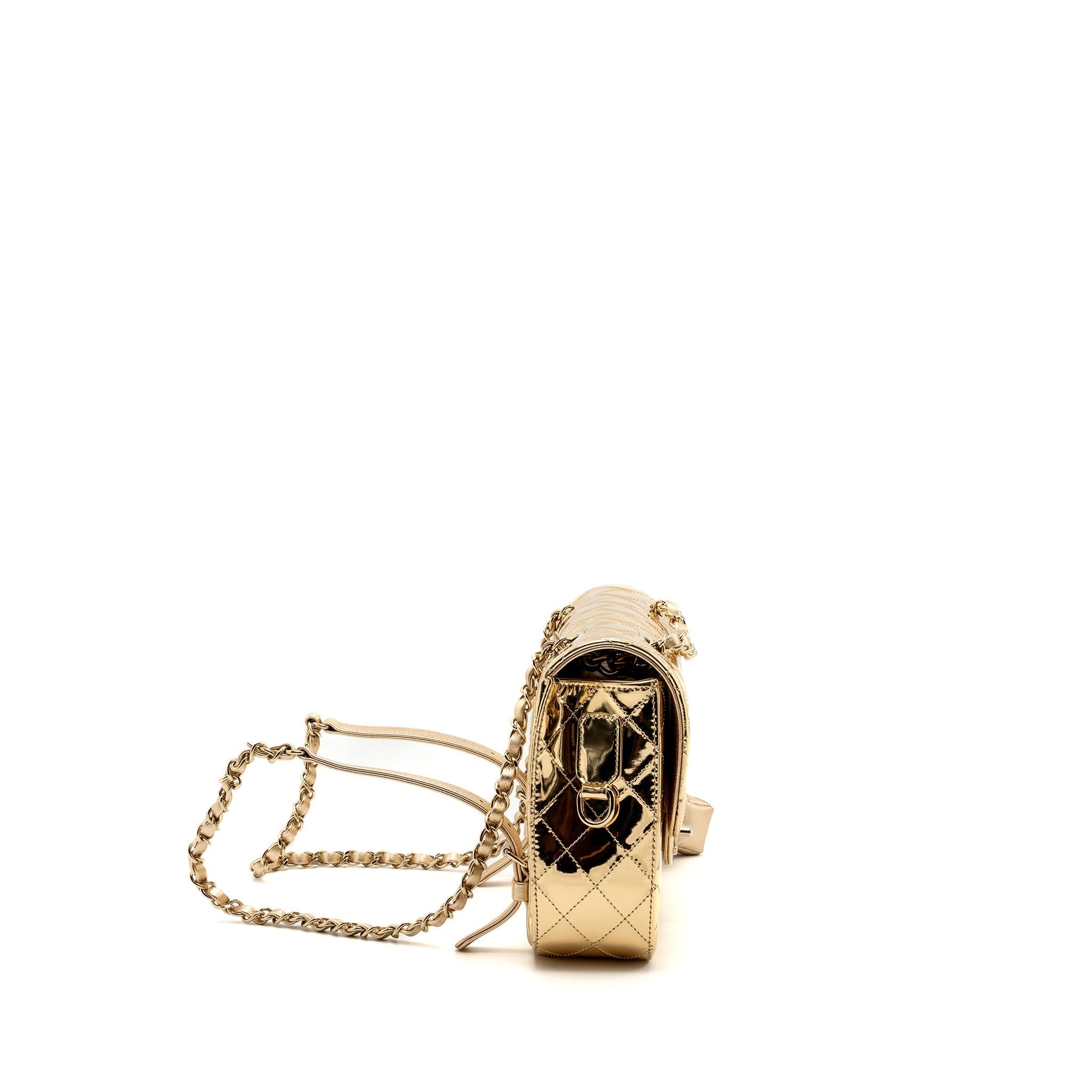 Chanel 24C backpack tar patent LGHW microchip Gold Leather