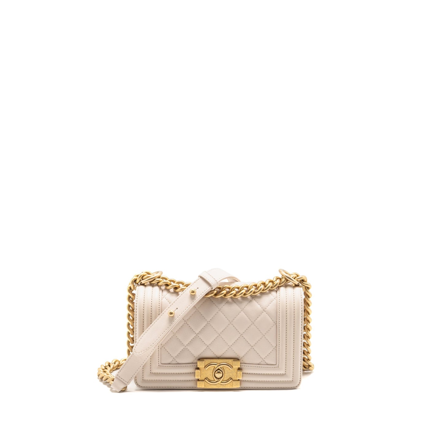 Chanel boy lambskin cream GHW White Small Handbag