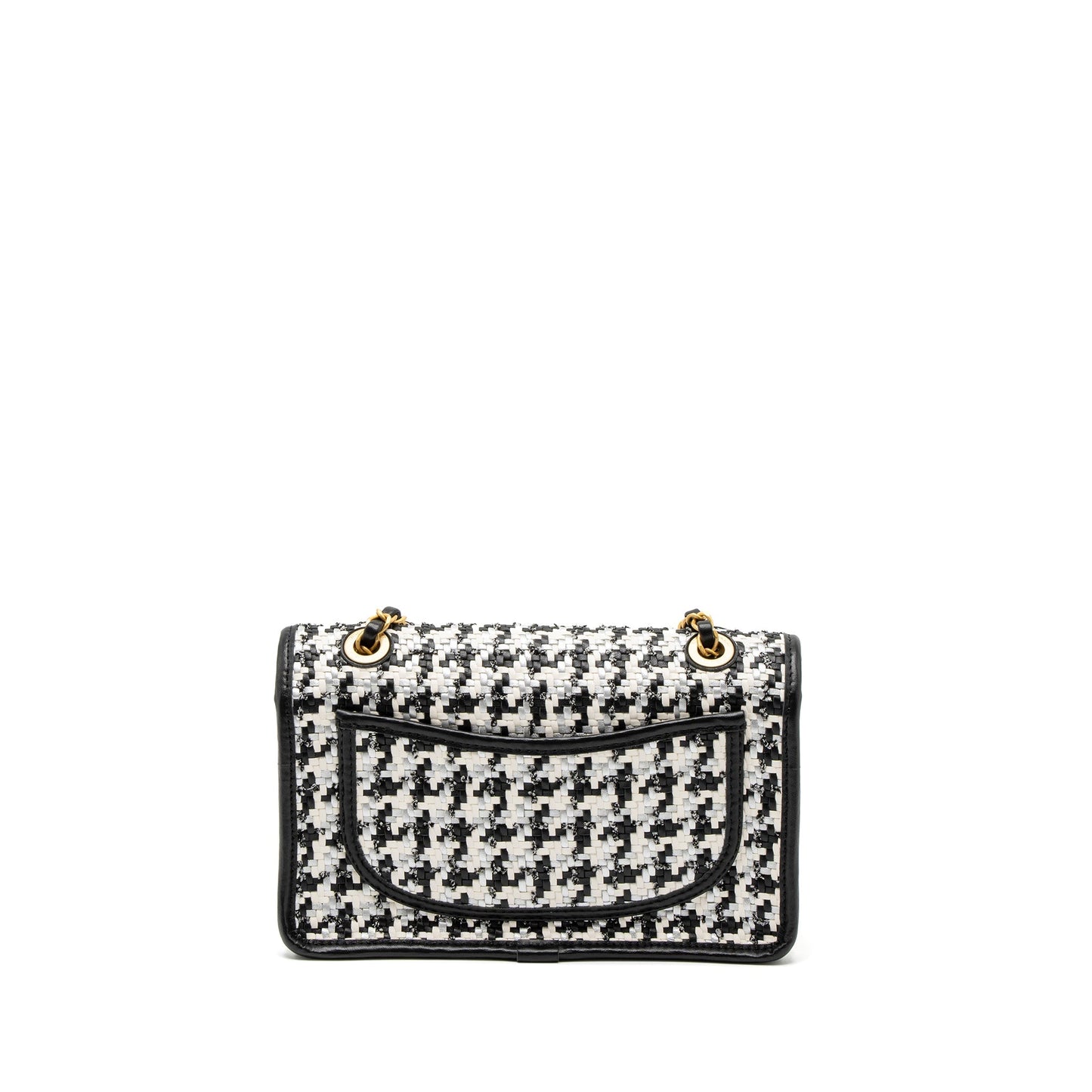 Chanel 23C Houndstooth Weaving Flap Tweed Lambskin Black White Shoulder Bag