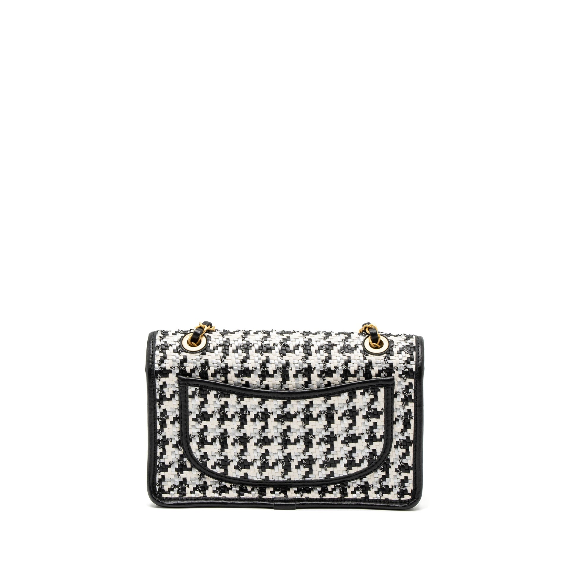 Chanel 23C Houndstooth Weaving Flap Tweed Lambskin Black White Shoulder Bag