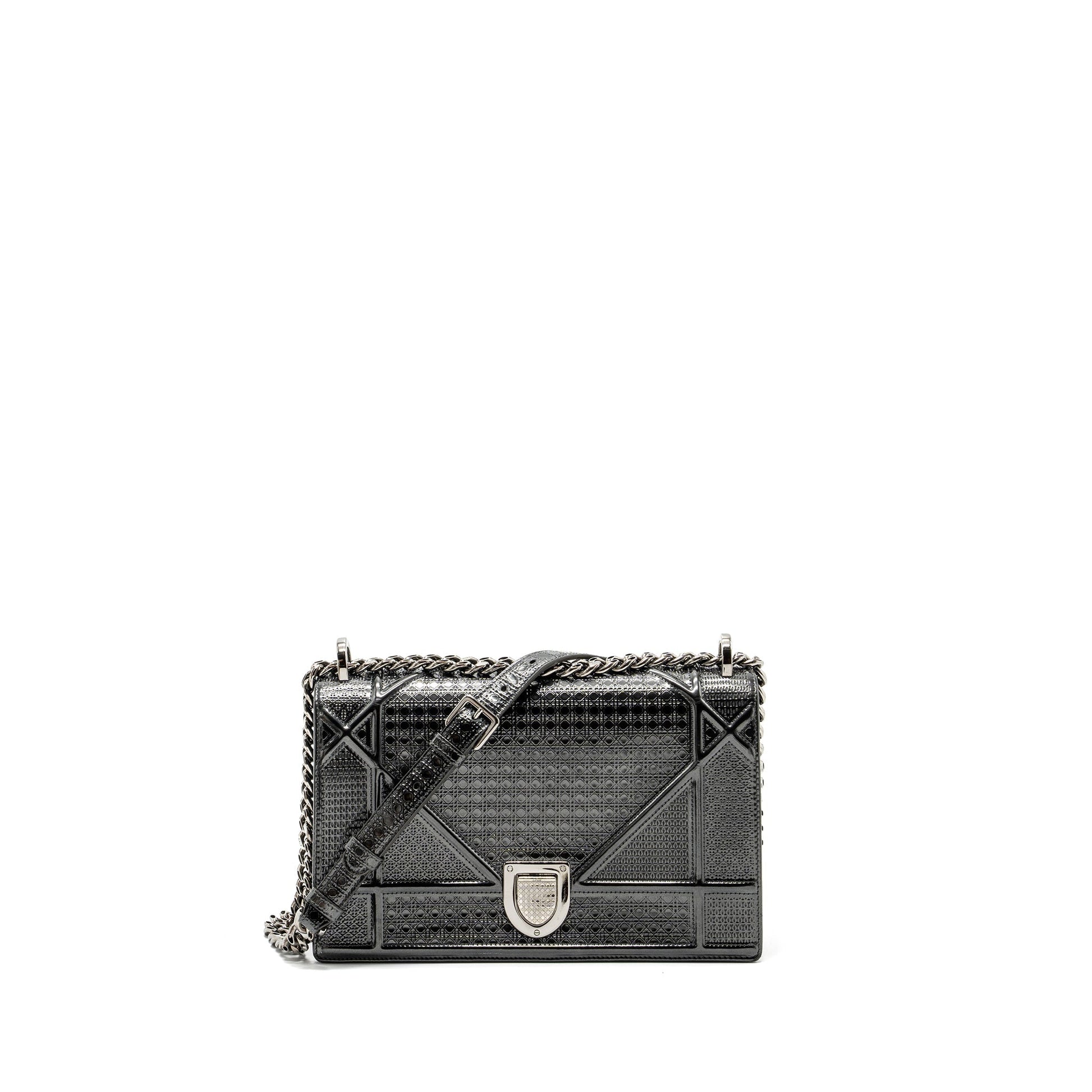 Dior ama Calfskin Metallic Handbag Silver Medium Travel Bag