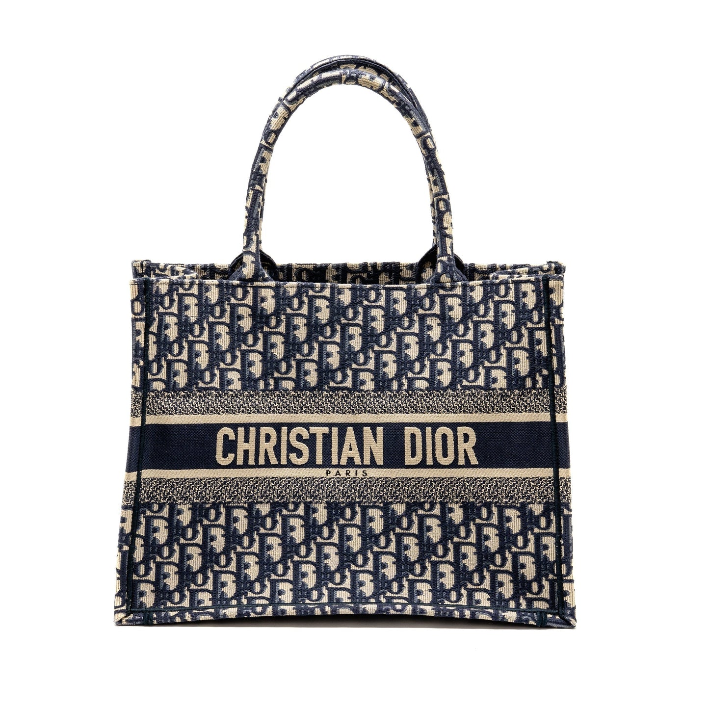 Dior Book Tote Oblique Embroidery Ecru Handbag Blue Medium Tote Bag