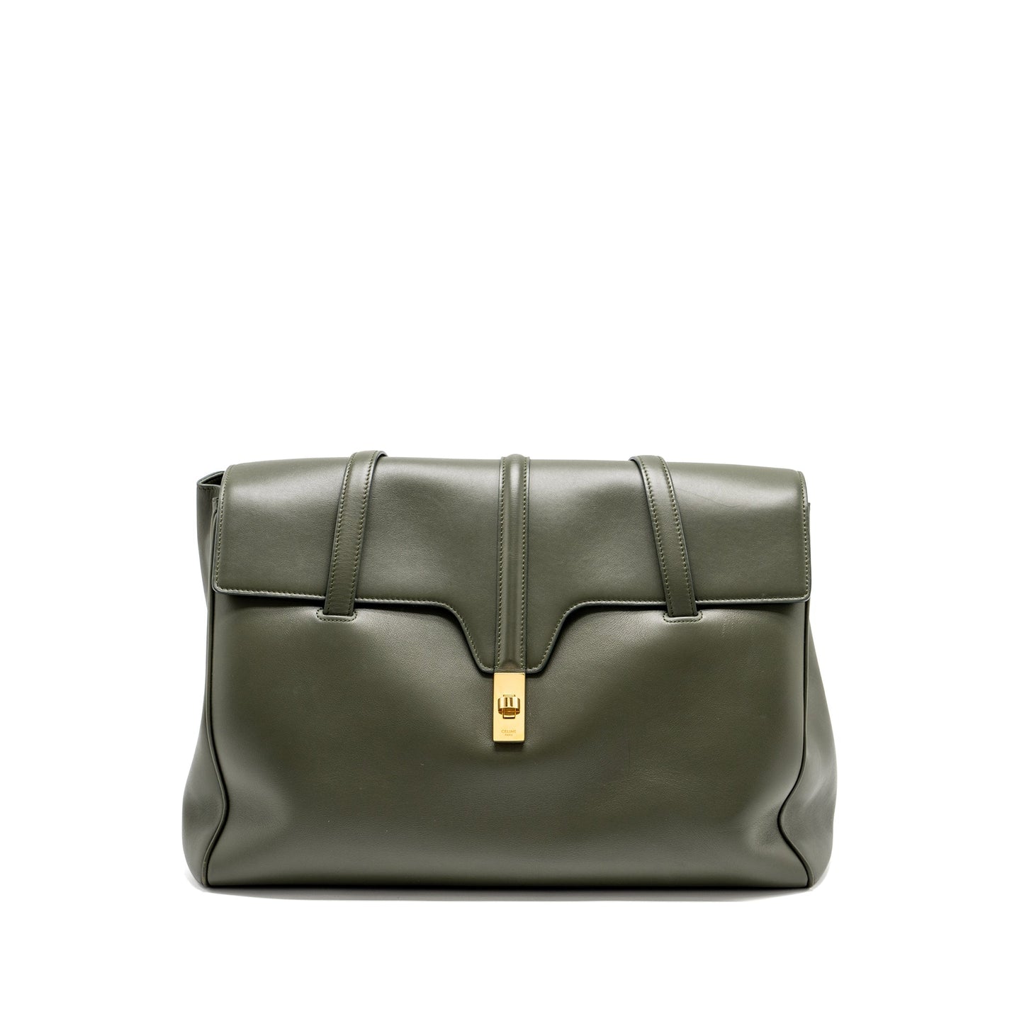 Celine Soft Purse Smooth Calfskin Dark Handbag Green Large Travel Bag