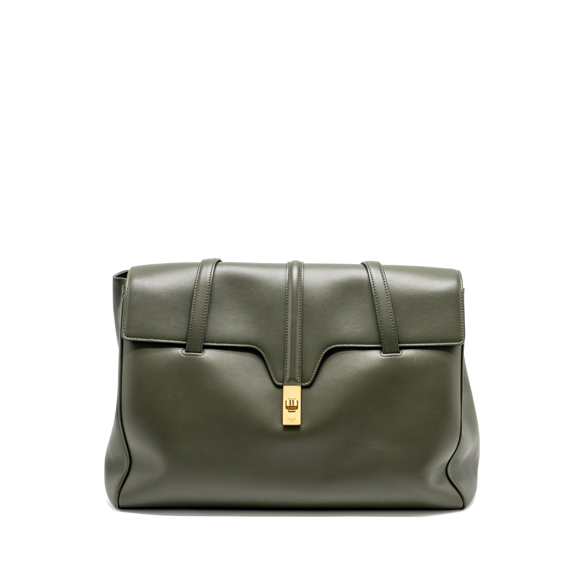 Celine Soft Purse Smooth Calfskin Dark Handbag Green Large Travel Bag