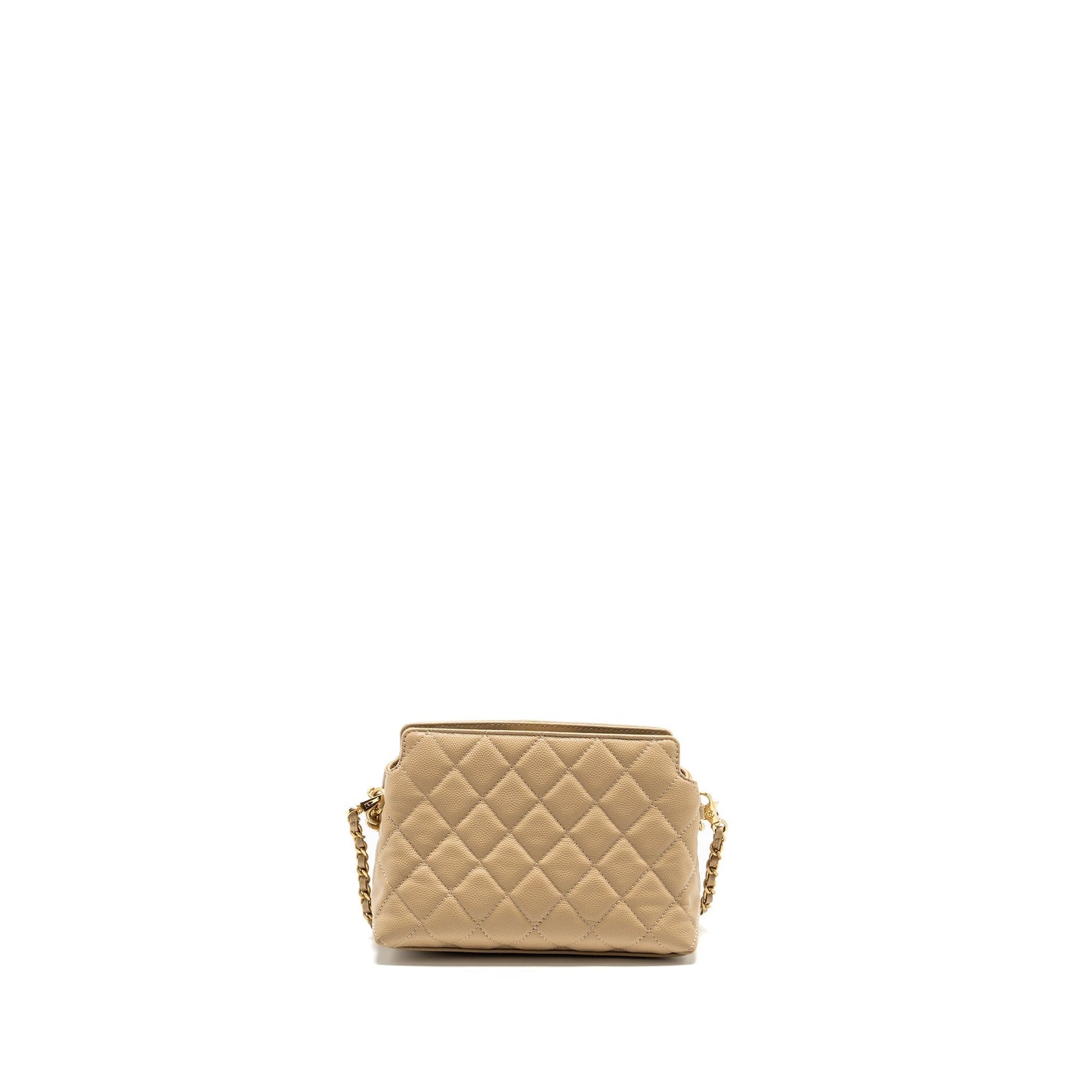 Chanel CC Logo Quilted Caviar GHW Microchip Beige Clutch Bag