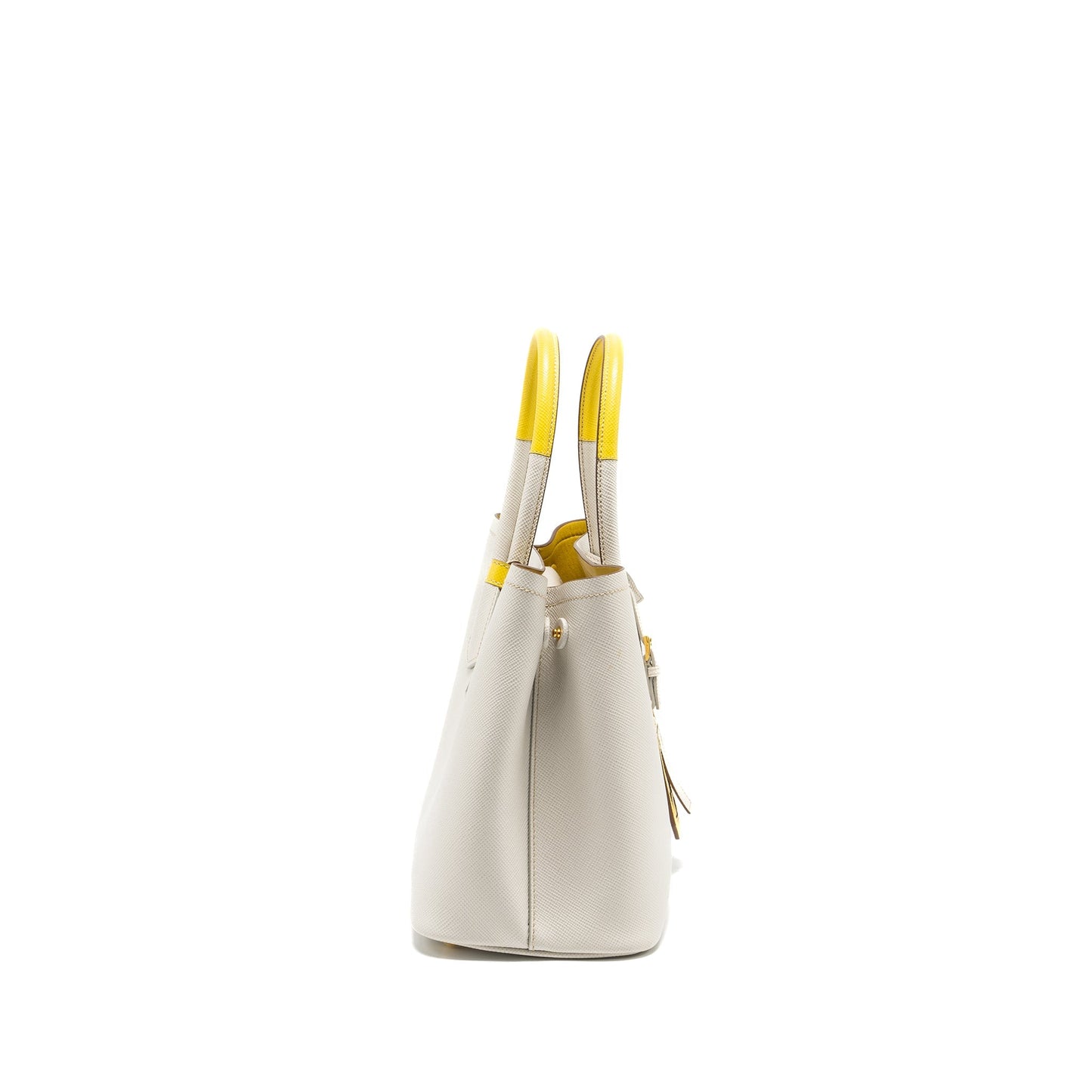 Prada Saffiano Cuir Tote Purse Calfskin Yellow Handbag White Small Tote Bag