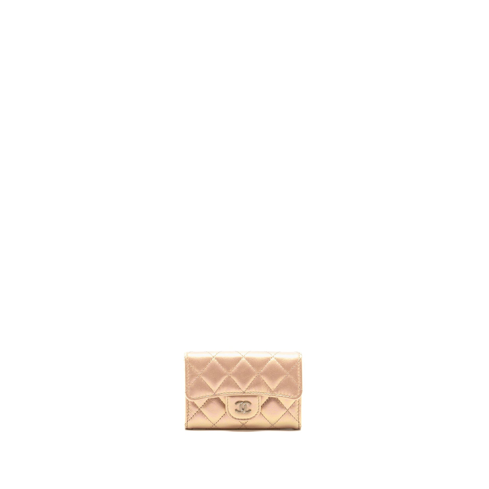Chanel Classic Flap Card Holder Lambskin Iridescent Pink Wallet Case
