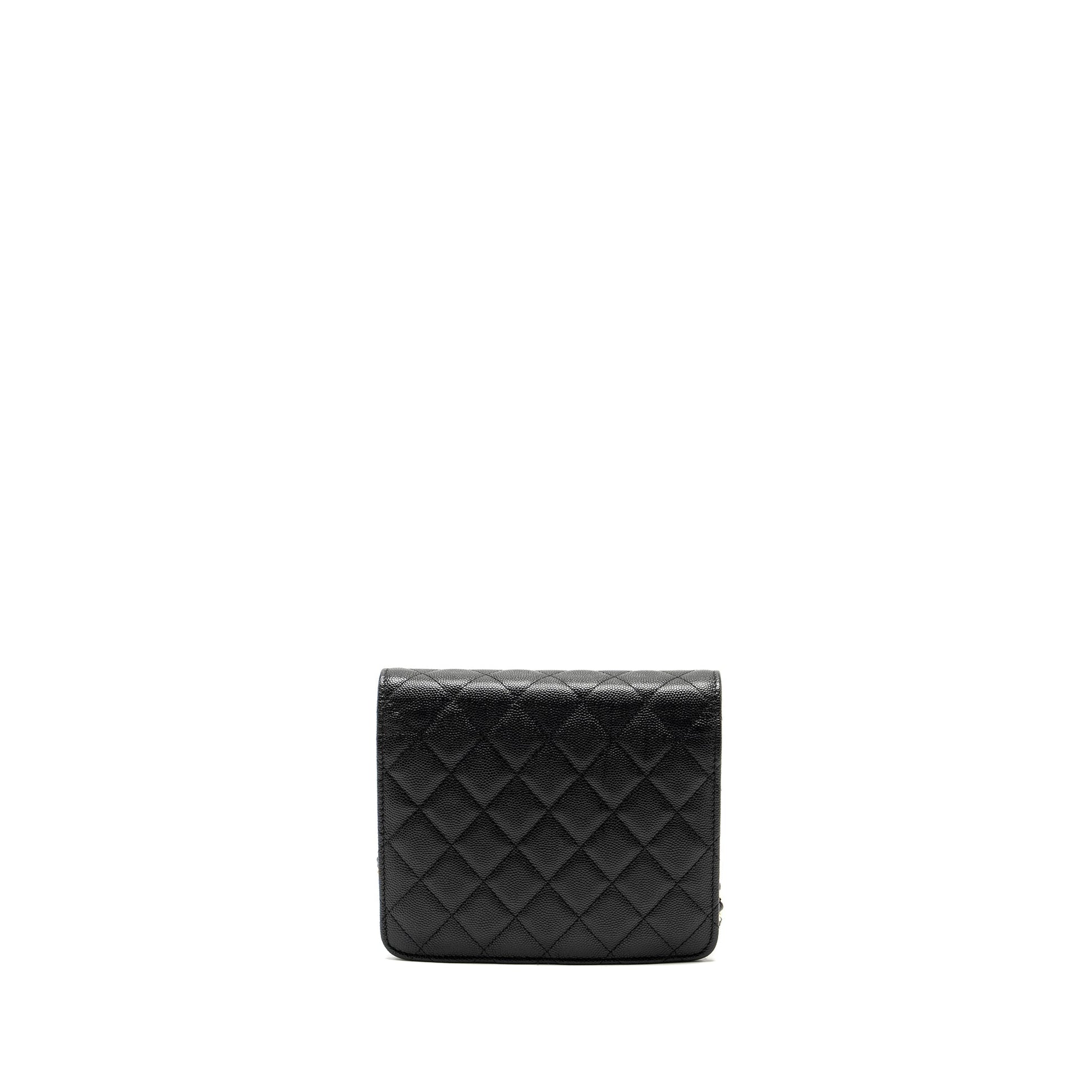 Chanel Quilted on Caviar GHW Black Wallet Case