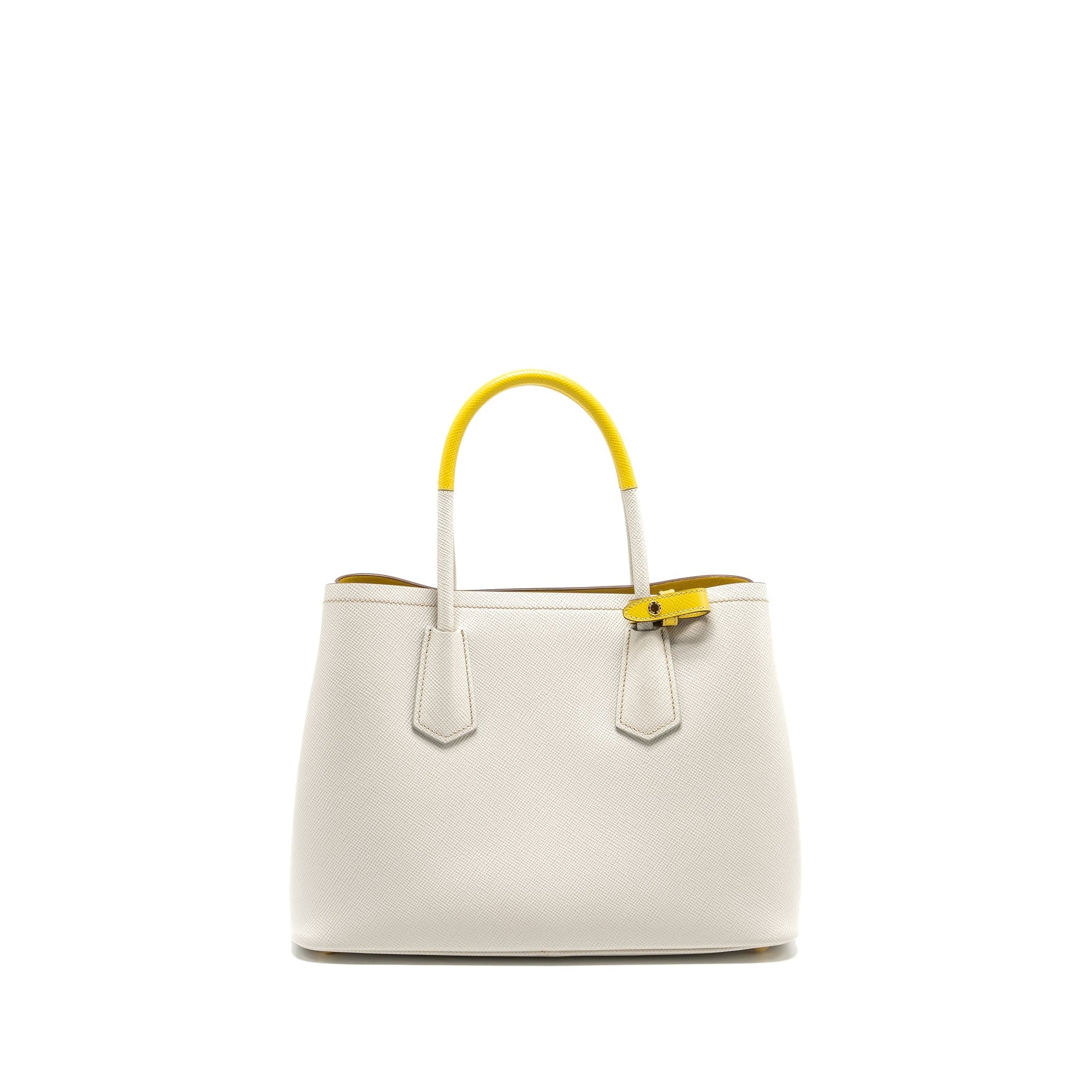 Prada Saffiano Cuir Tote Purse Calfskin Yellow Handbag White Small Tote Bag