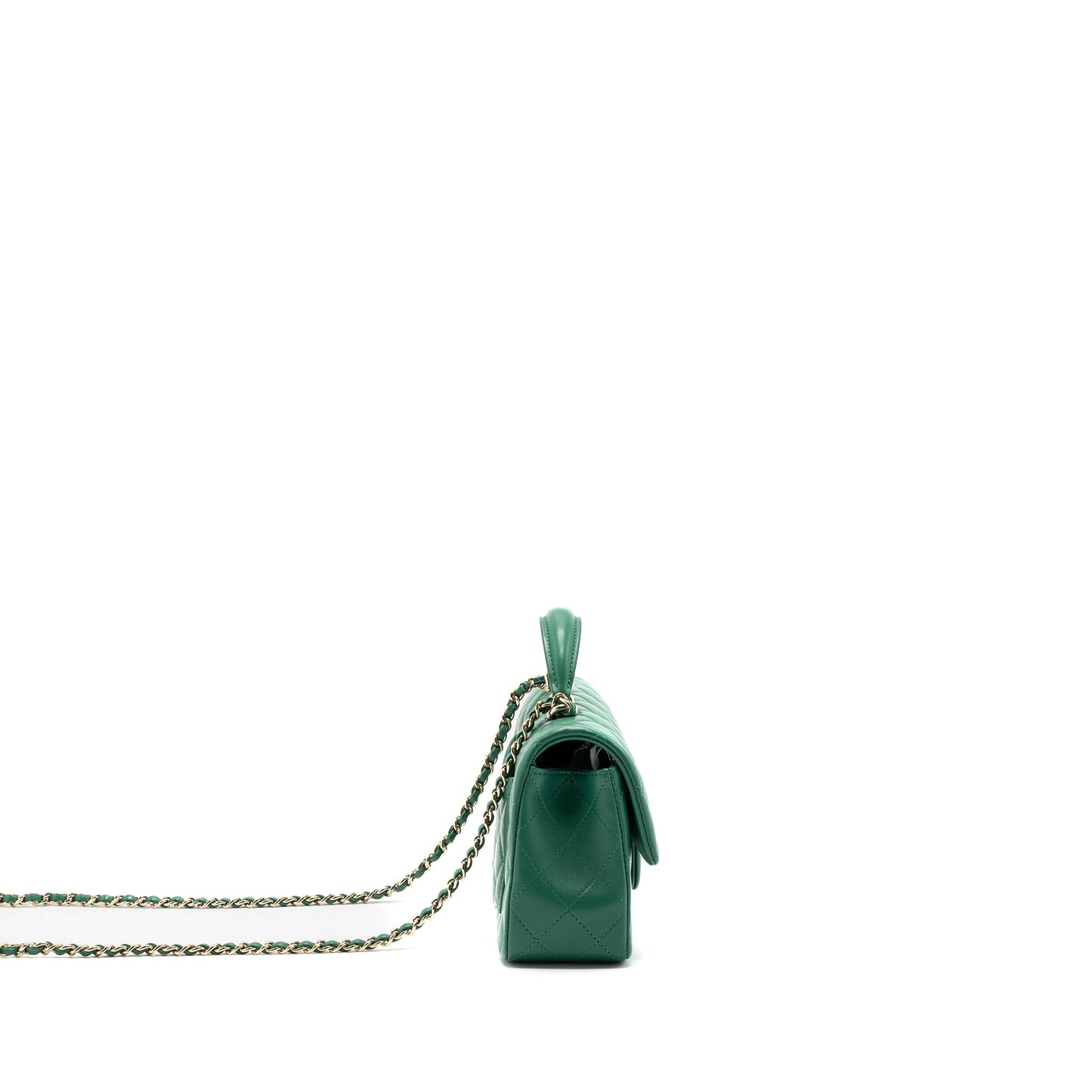 Chanel Top Handle Flap Lambskin LGHW Microchip Green Shoulder Bag