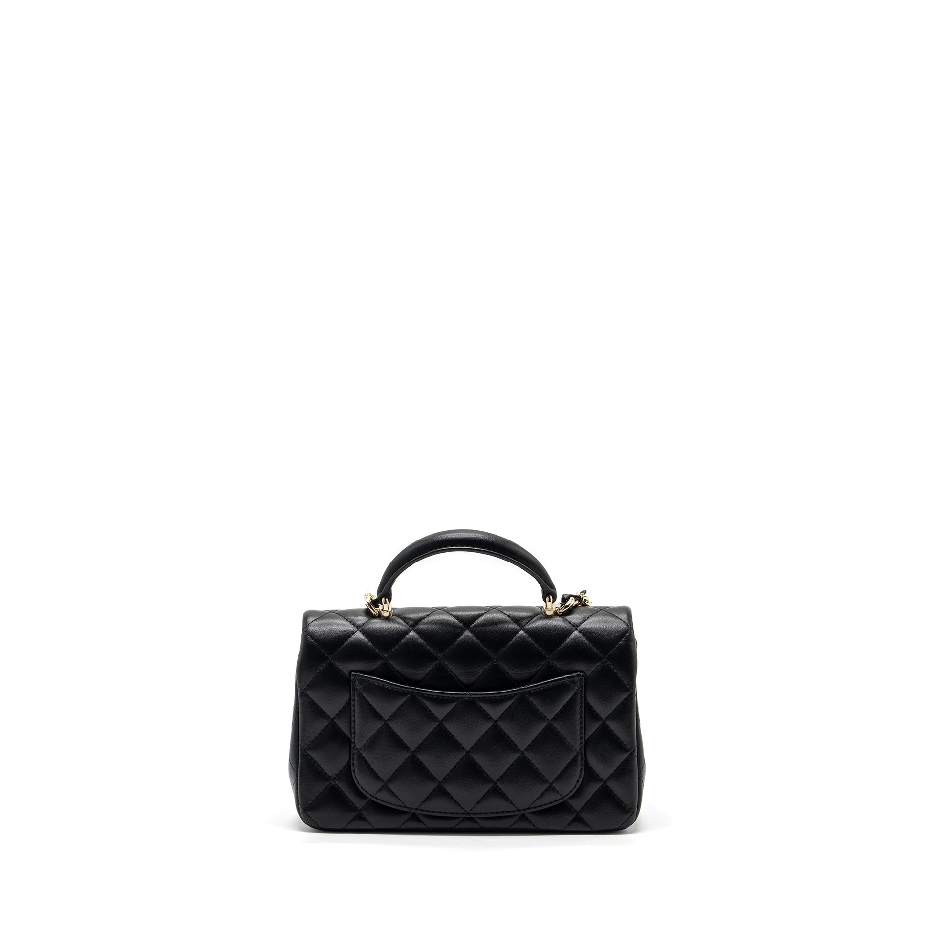 Chanel Top Handle Rectangular Flap lambskin LGHW Black Shoulder Bag Lghwmicrochip 1
