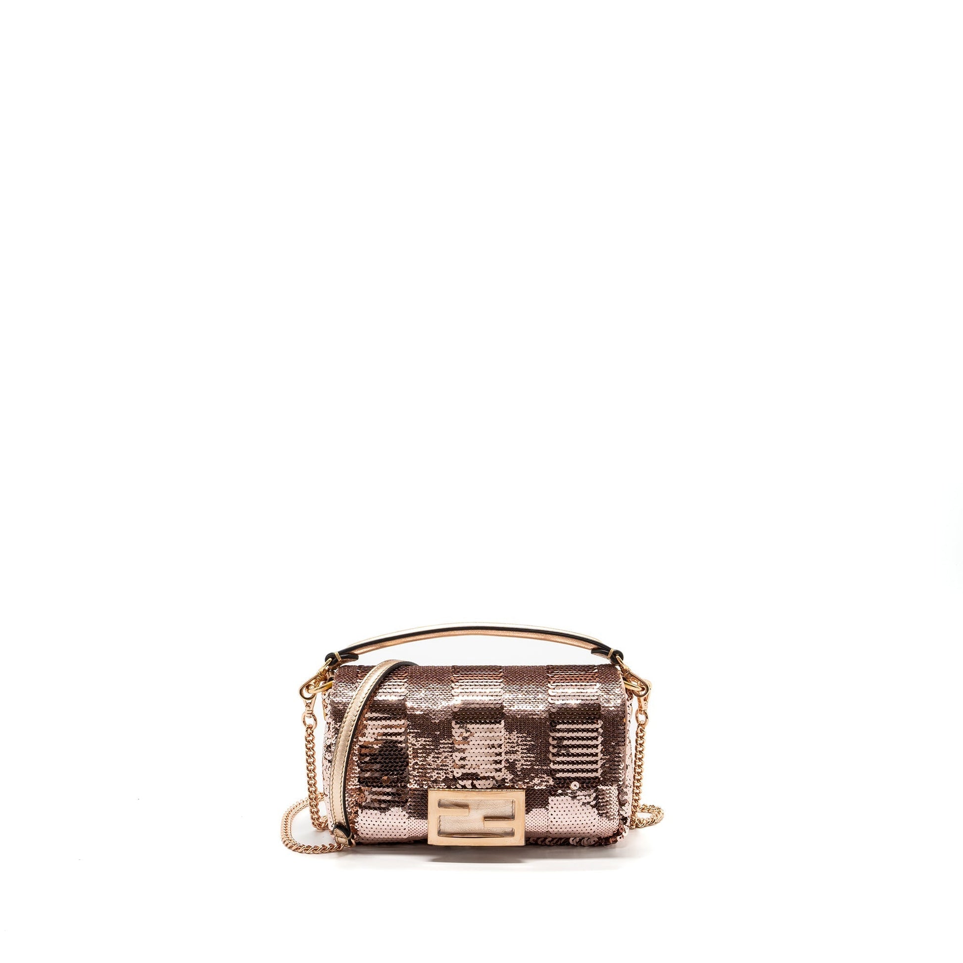 Fendi Baguette Paulette Rose Handbag Gold Mini Shoulder Bag
