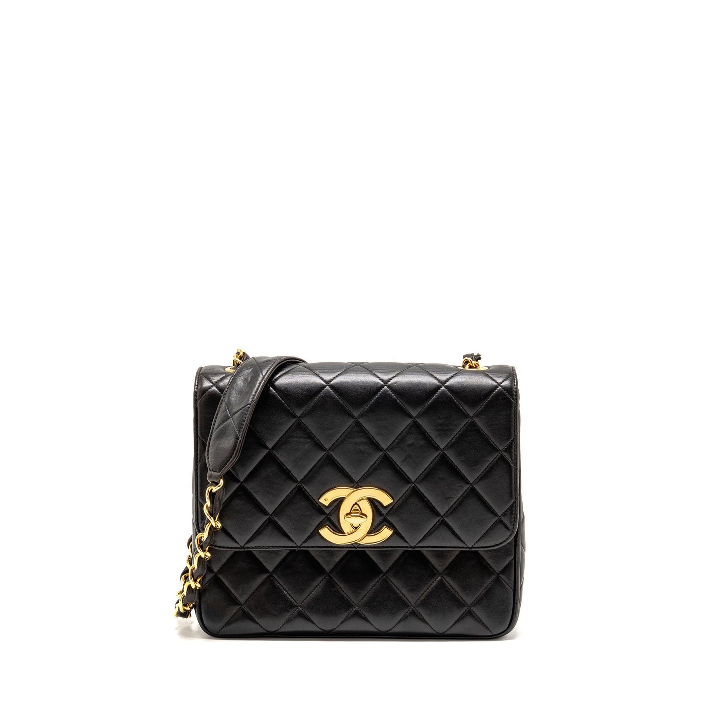 Chanel Square Flap Lambskin GHW Black Shoulder Bag 6
