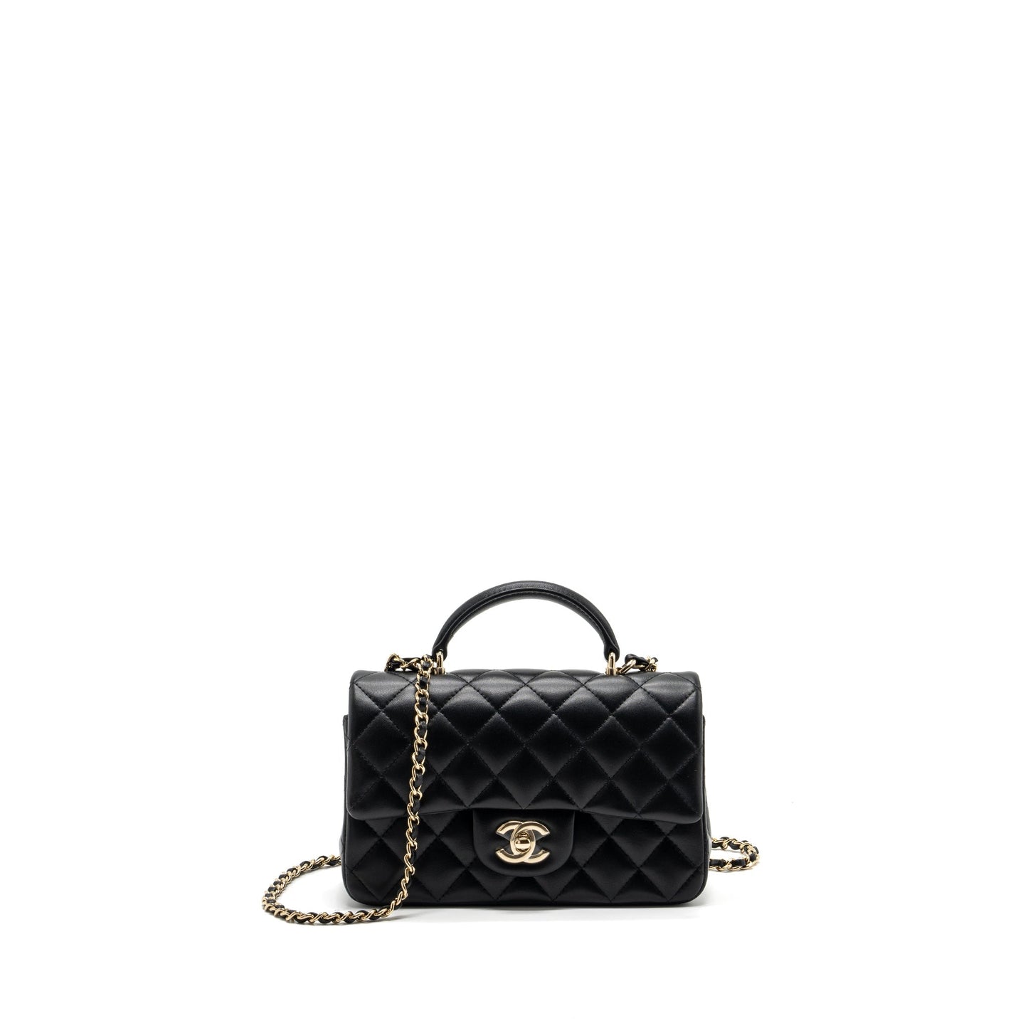 Chanel Top Handle Rectangular Flap lambskin LGHW Black Shoulder Bag Lghwmicrochip 1