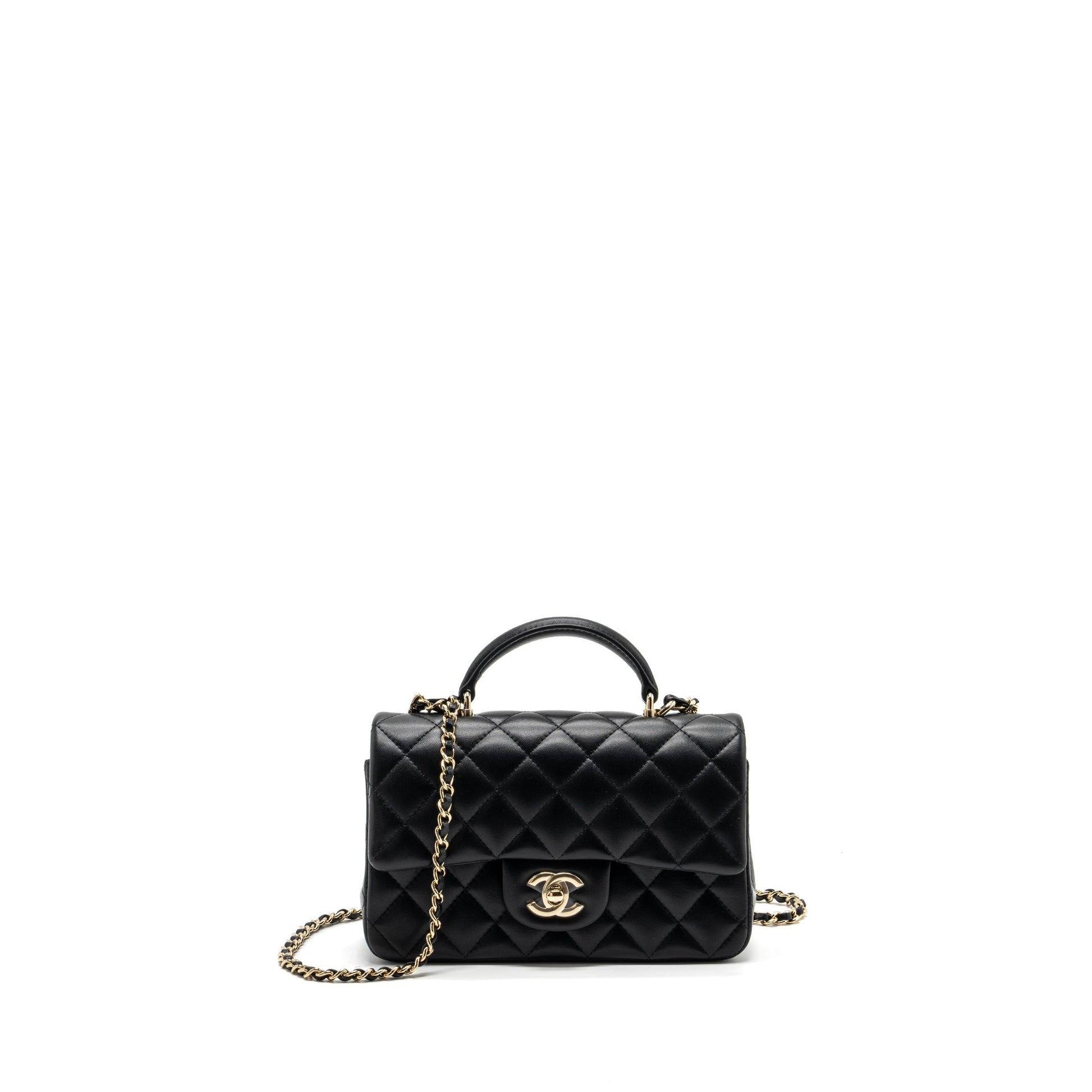 Chanel Top Handle Rectangular Flap lambskin LGHW Black Shoulder Bag Lghwmicrochip 1