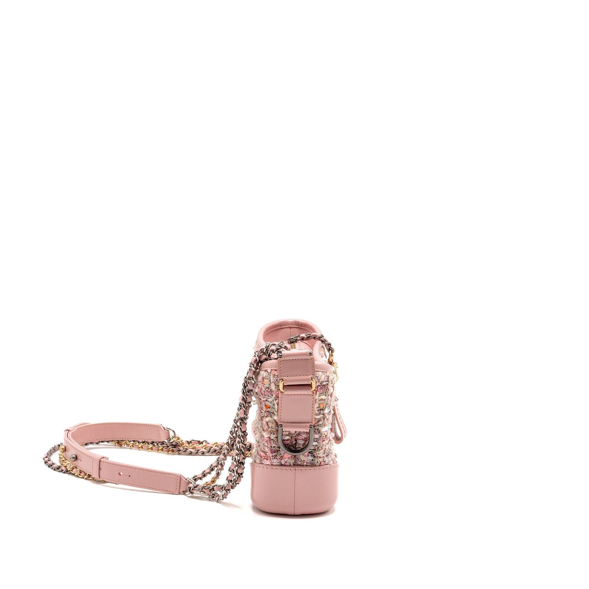 Chanel Gabrielle Hobo Tweed Shiny Calfskin Multicoloured Pink Small Shoulder Bag