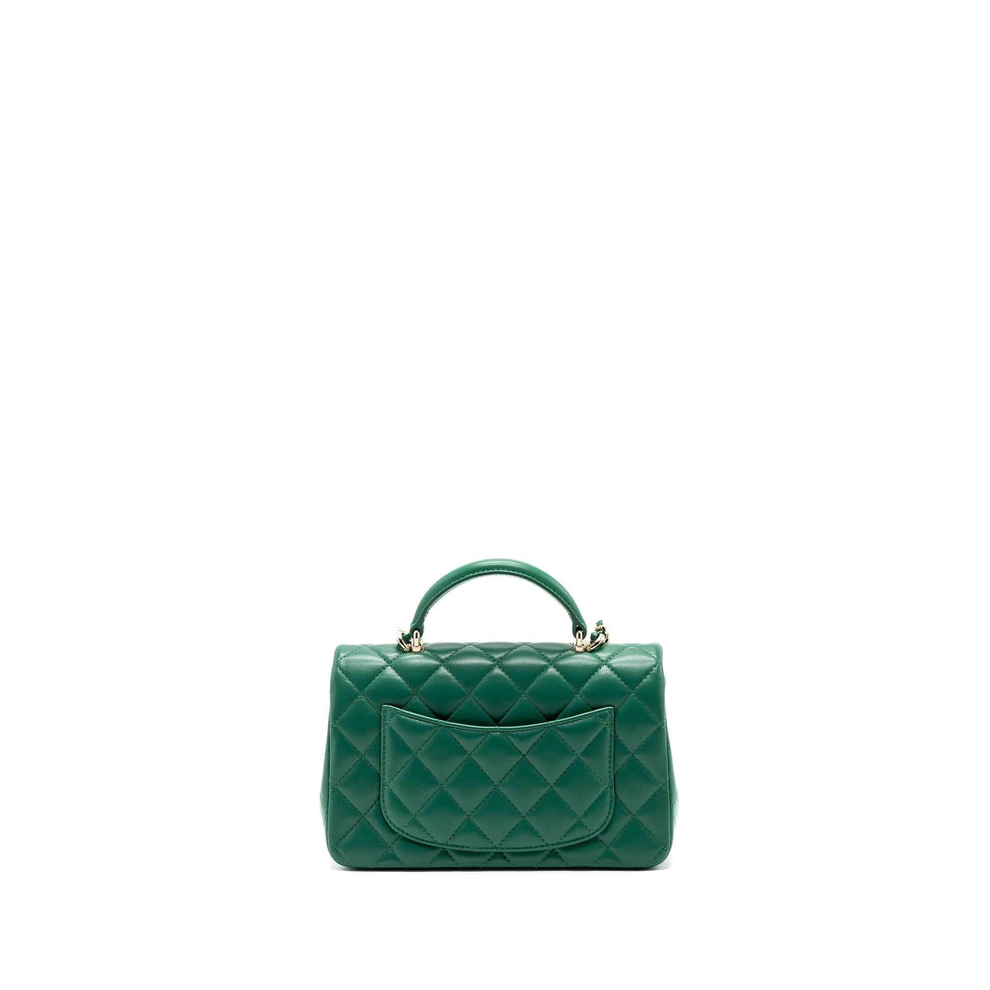 Chanel Top Handle Flap Lambskin LGHW Microchip Green Shoulder Bag