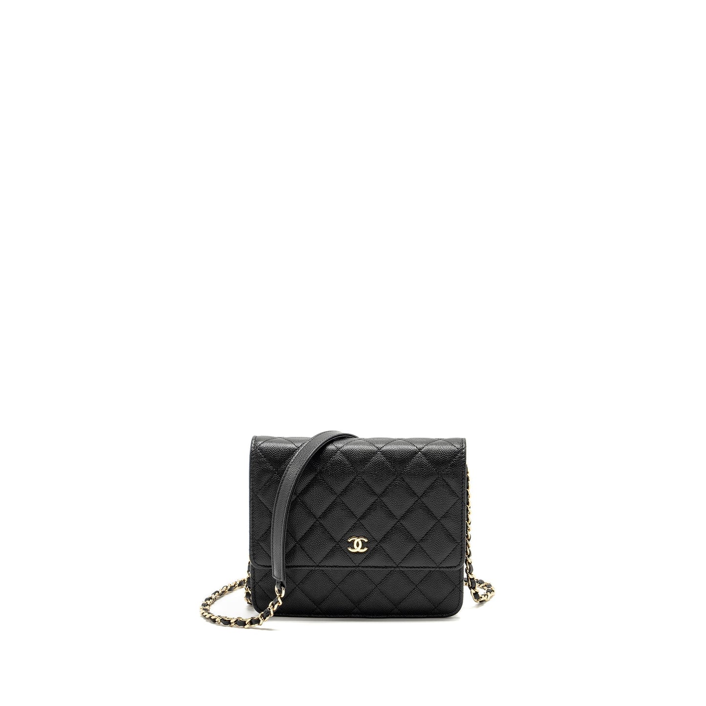 Chanel Quilted on Caviar GHW Black Wallet Case