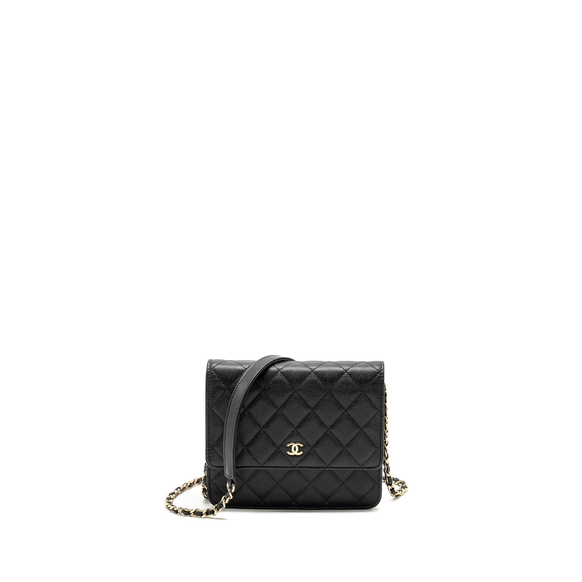 Chanel Quilted on Caviar GHW Black Wallet Case