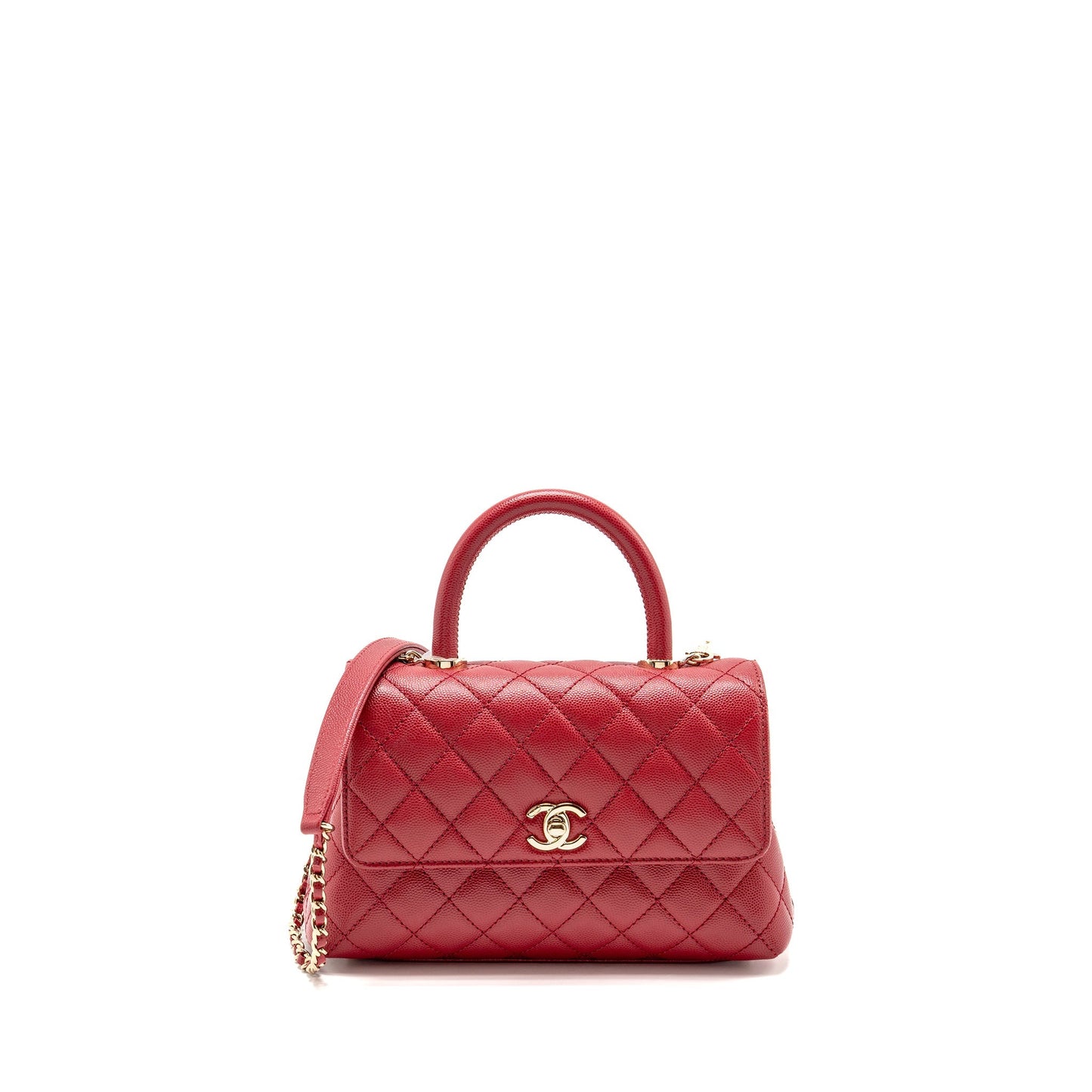 Chanel Coco handle caviar LGHW microchip Red Small Handbag